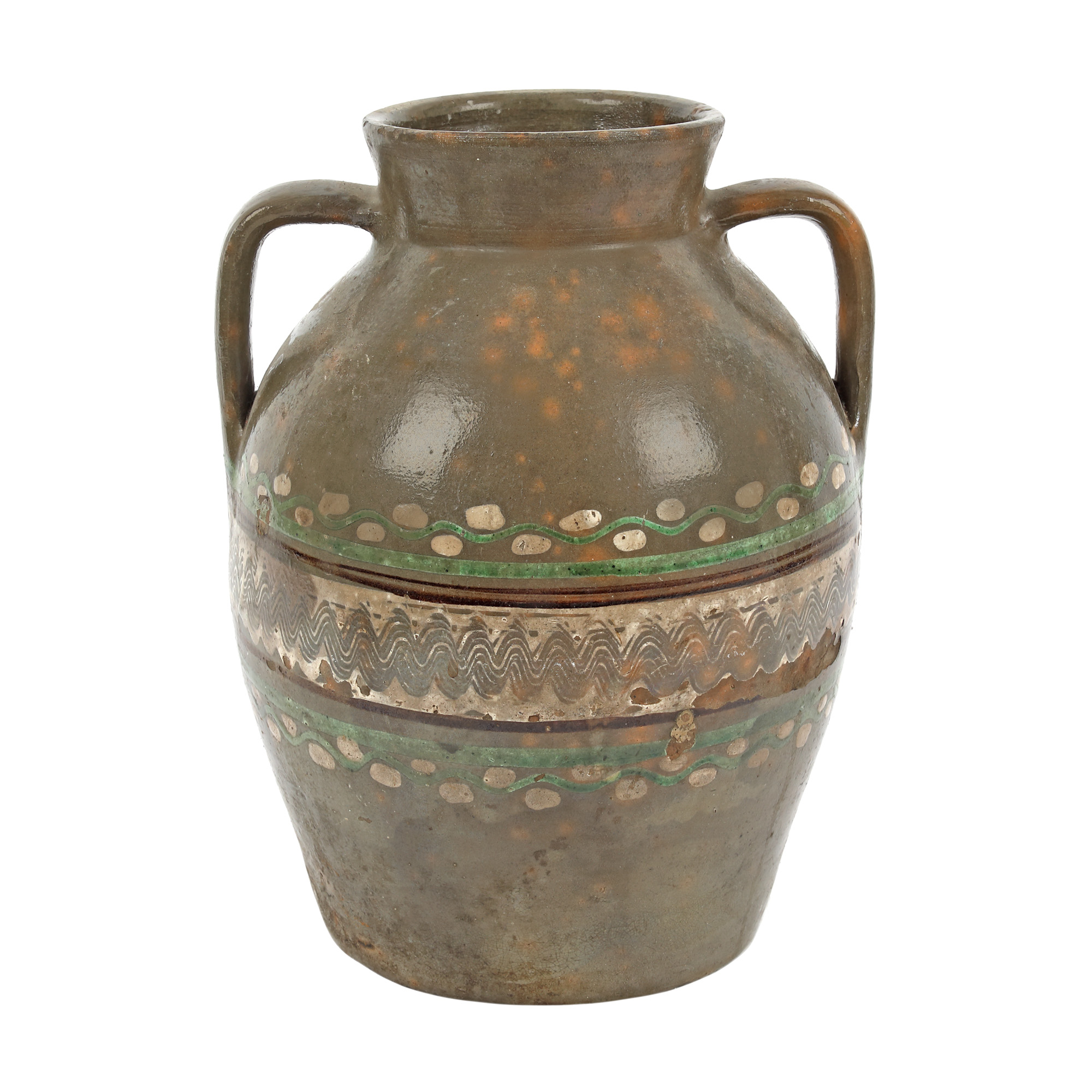 Vas decorativ (chiup) din ceramică, decorat cu motive geometrice, Curtea de Argeș, perioada interbelică