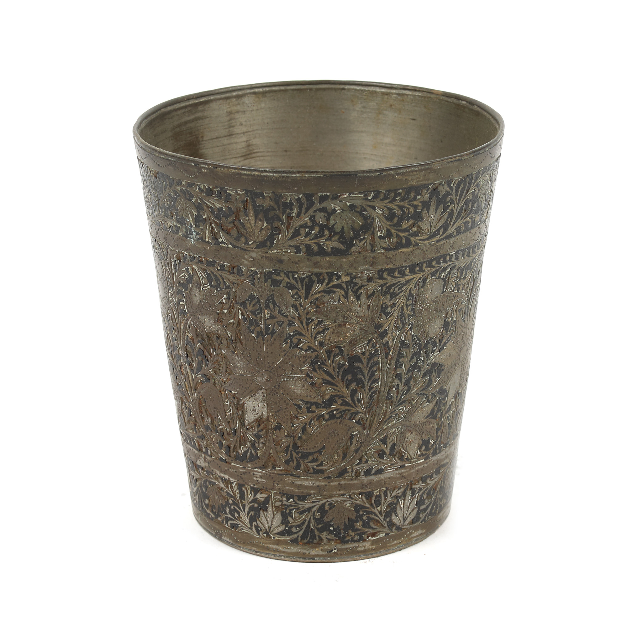 Oriental silver-plated copper cup, decorated with arabesques, 19th century