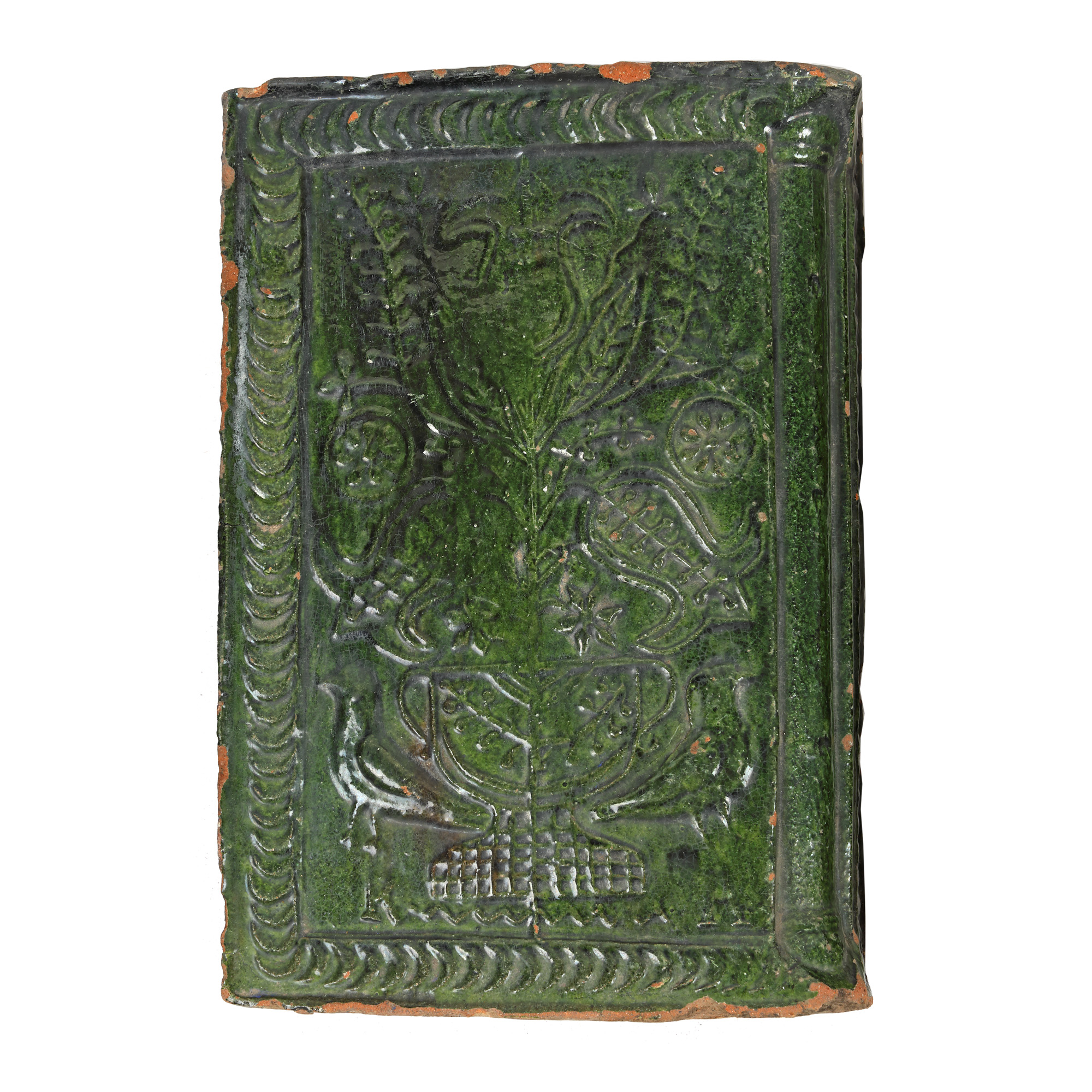 Transylvanian glazed tile, decorated with the tree of life and birds, 19th century
