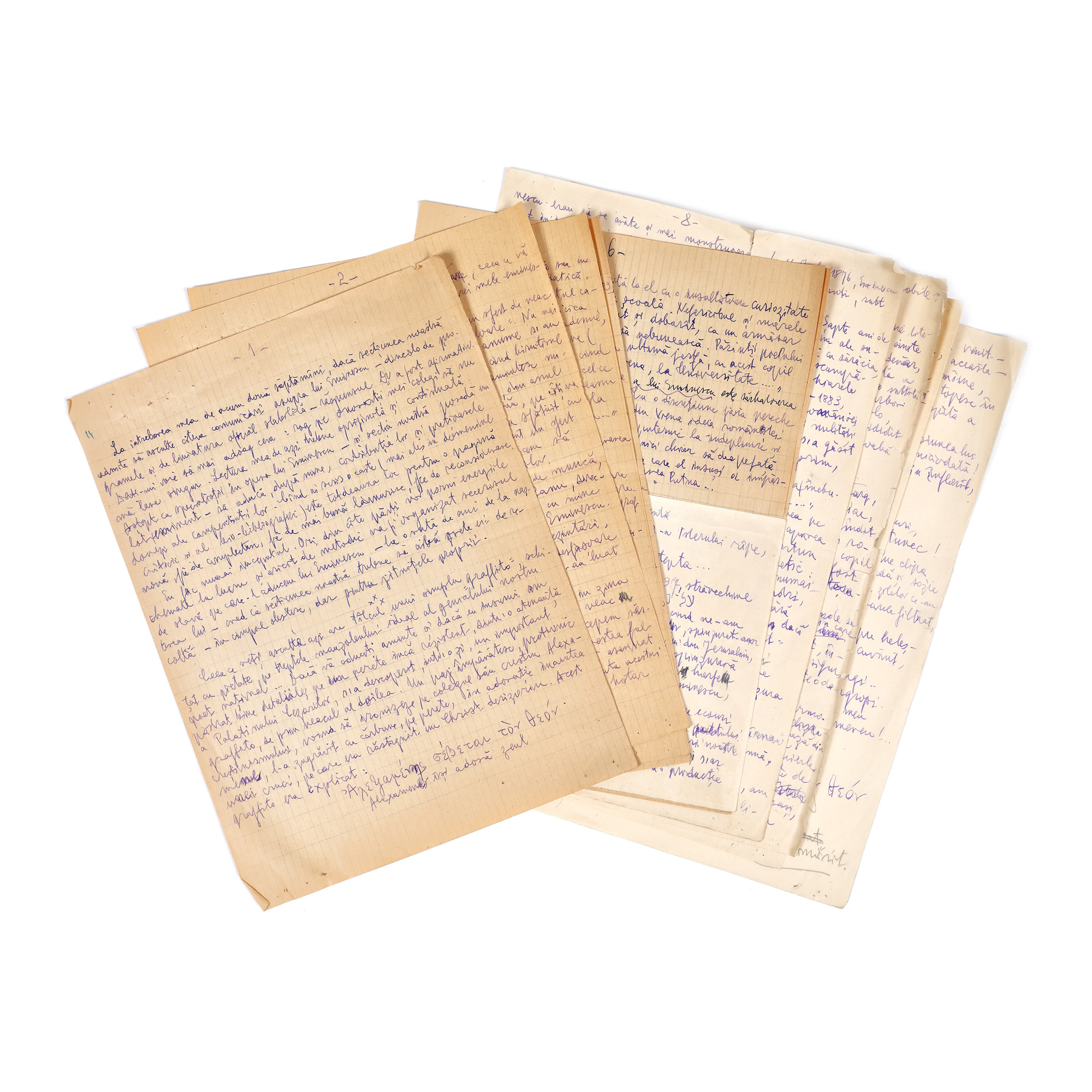 Lot format dintr-un manuscris și dactilogramă a unui discurs pe tema "Eminescu" ținut de Gala Galaction la Academia Română, 1949, provine din colecția istorică Șerban Țuculescu-Maria Galaction