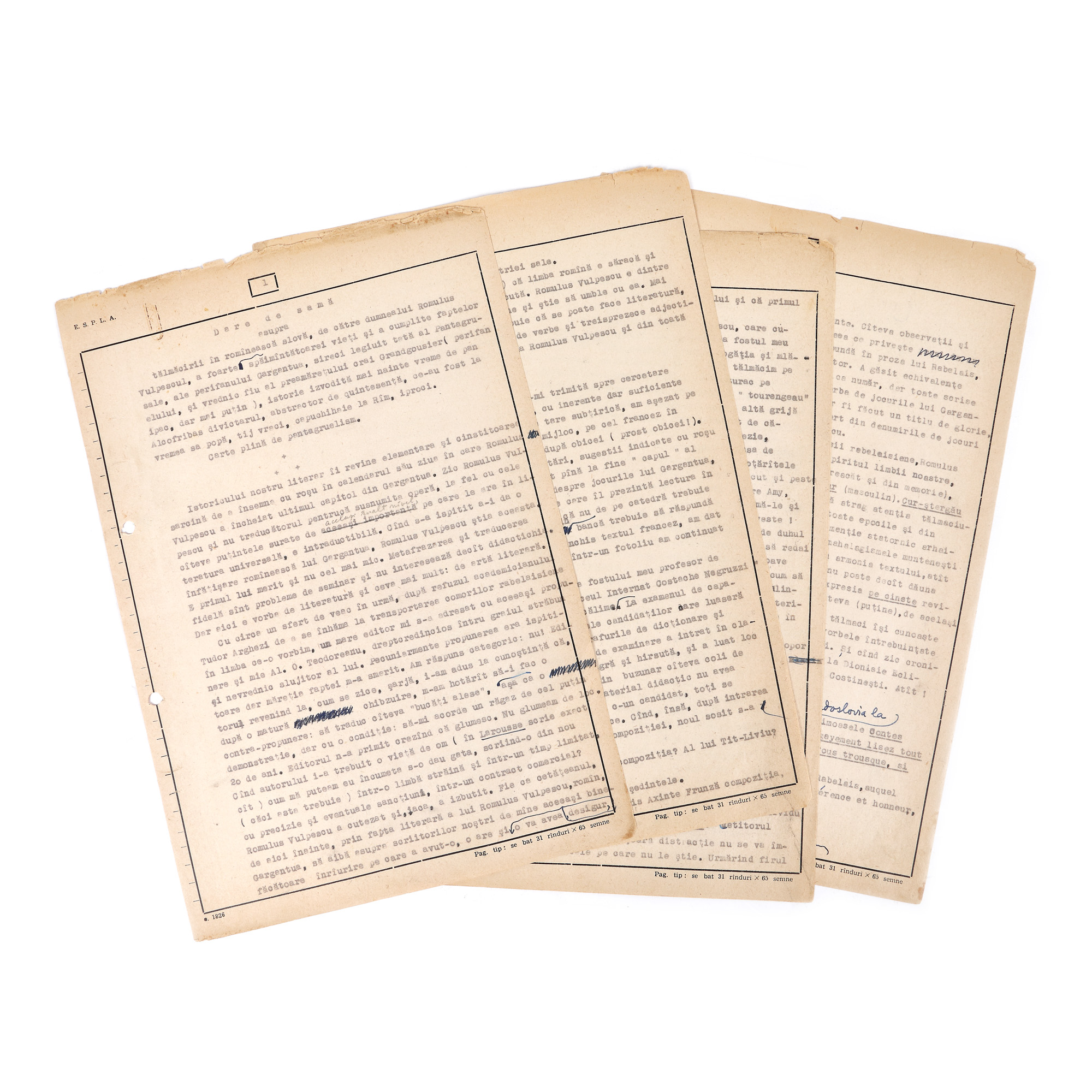 Report "Dare de seamă" ("Reminder"), by Păstorel Teodoreanu, with autograph (5 pages)