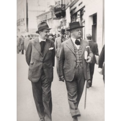 Photograph of Mihail Sadoveanu on a walk on Calea Victoriei, approximately 1930