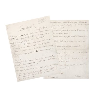 Manuscris ”Fantezii și Parabole - Izvorul și Nourul”, de Eugen Lovinescu, Paris, februarie 1910, cu semnătura olografă (2 file)