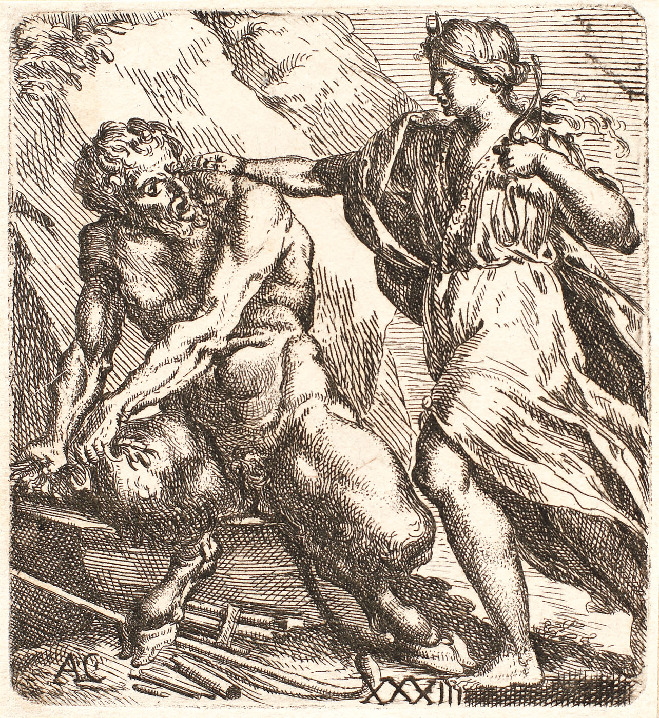 Diana şi Pan (după o pictură de Annibale Carracci)