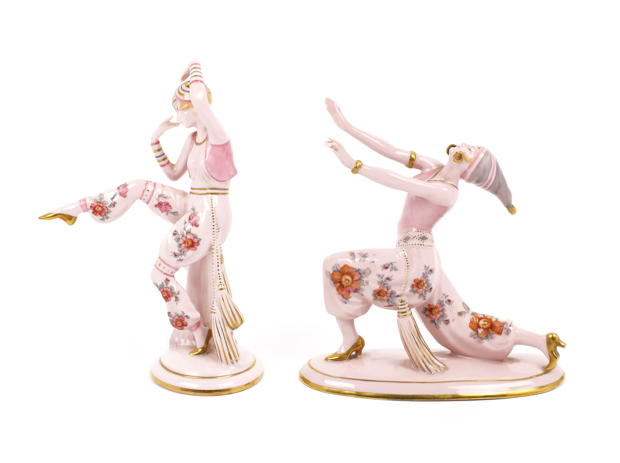 Pereche de figurine din porțelan Limbach, reprezentând dansatoare orientale