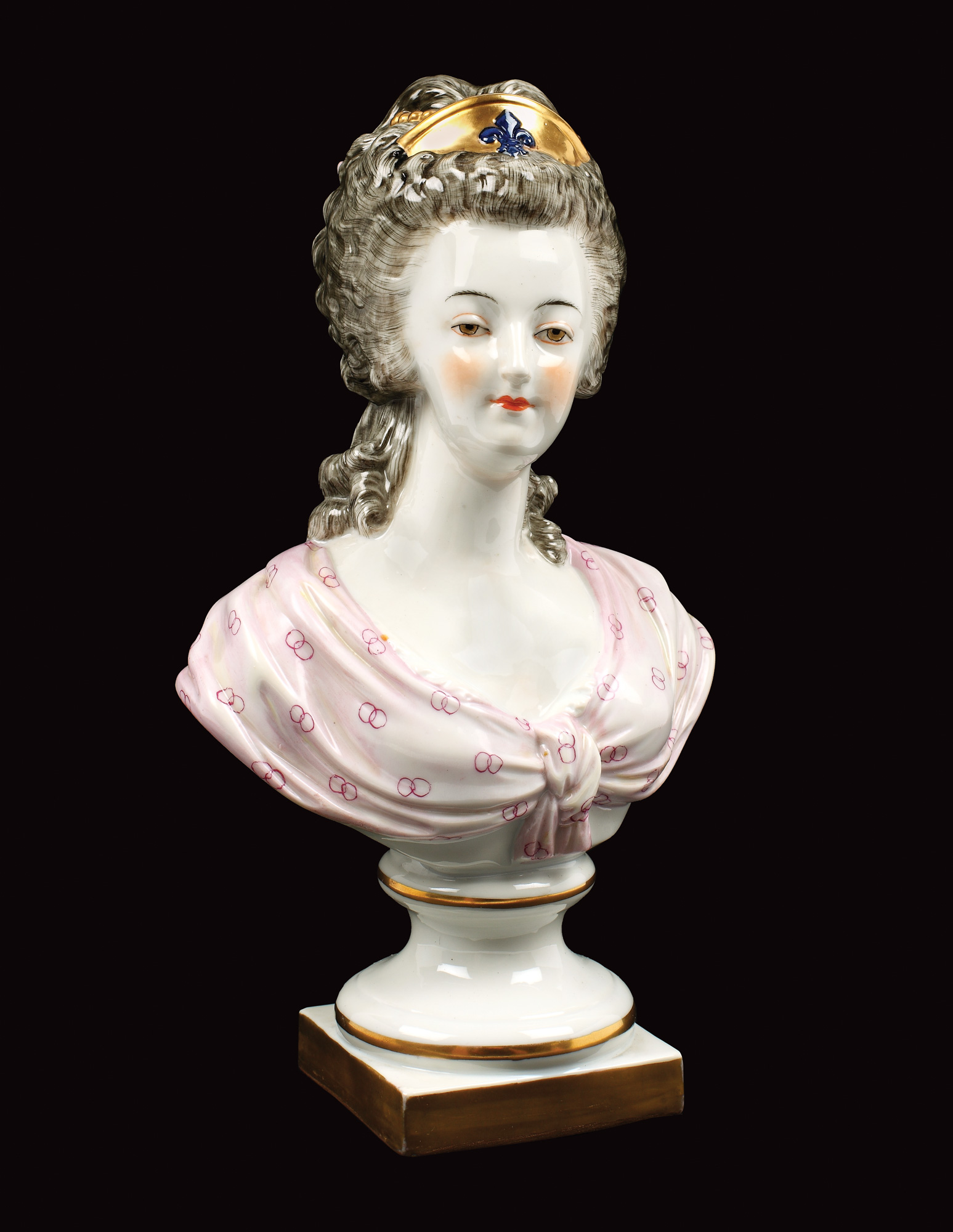 Figurină decorativă din porțelan, reprezentând bustul Reginei Marie Antoinette, prima jumătate a sec. XIX