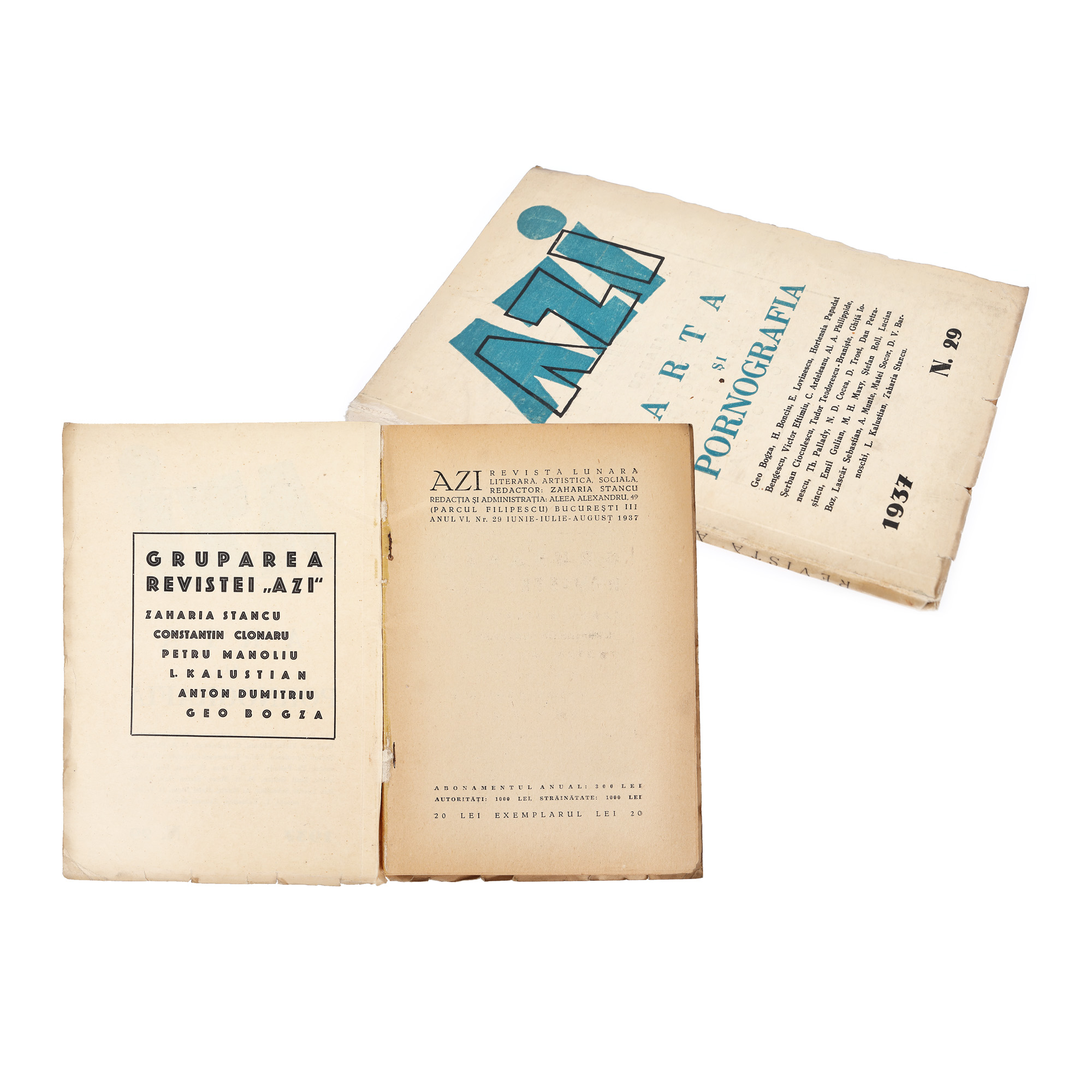 Revista "Azi. Arta și pornografia", numărul 29, București, 1937, provine din colecția criticului literar Șerban Cioculescu