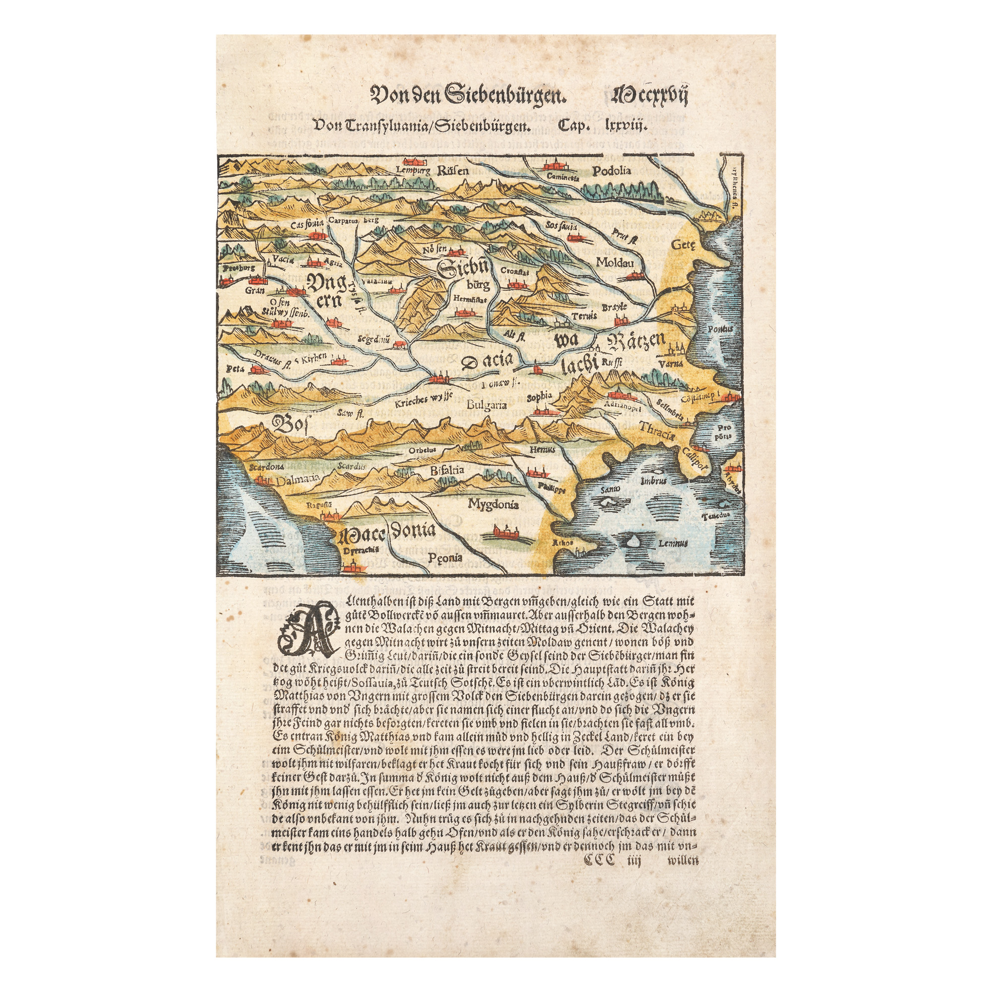 Hartă ”Transilvania”, de Sebastian Münster, Basel, 1574