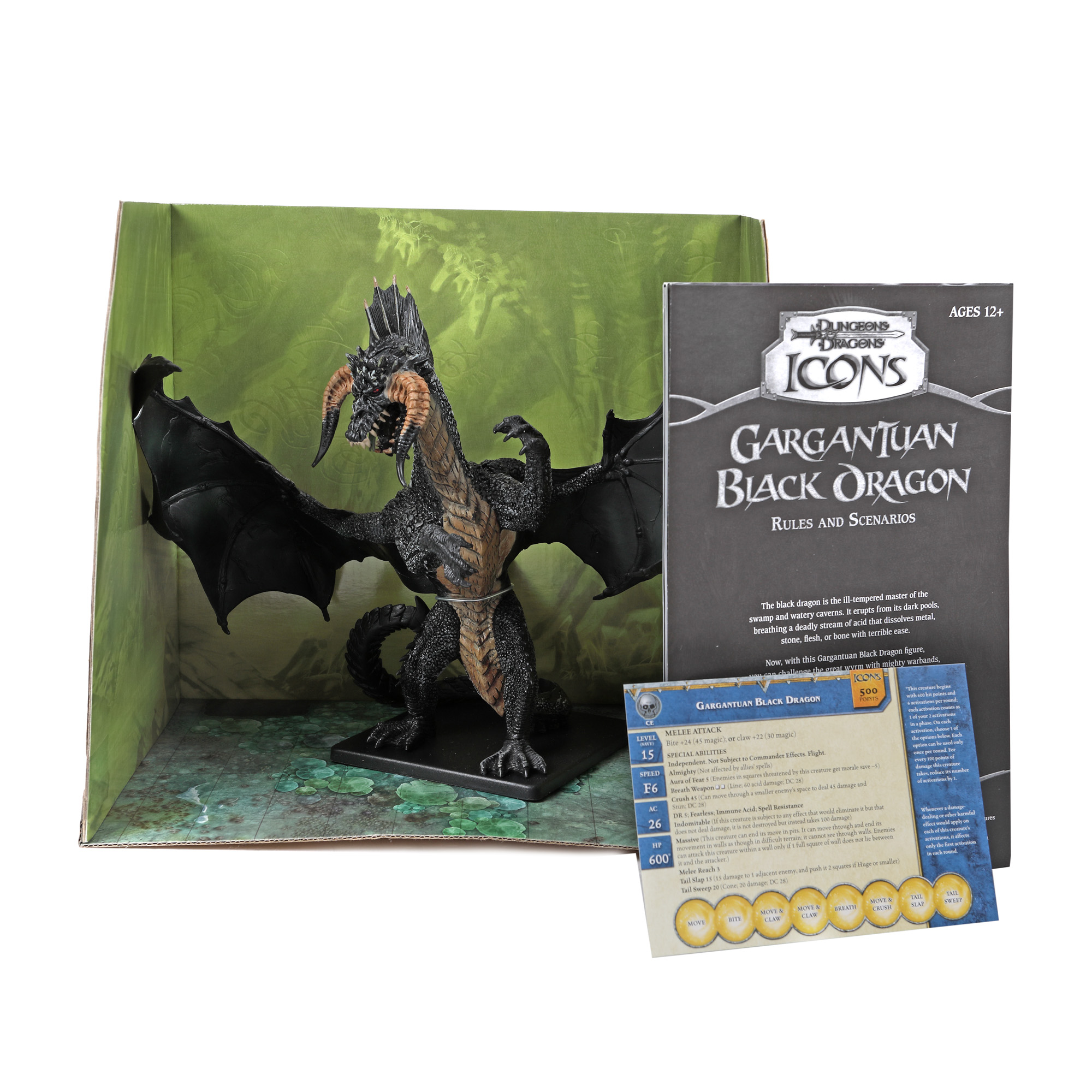 Set de figurine „D&D Icons: Gargantuan Black Dragon", în cutia originală
