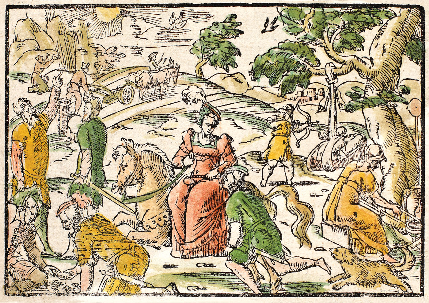 Litografie ilustrând ziua recoltei, extrasă din celebrul volum ”Cosmographia”, de Sebastian Münster,  cea mai veche descriere în limba germană a lumii, Germania, sfârșitul sec. XVI - începutul sec. XVII, provine din colecţia Lucrezia și Ion Pacea