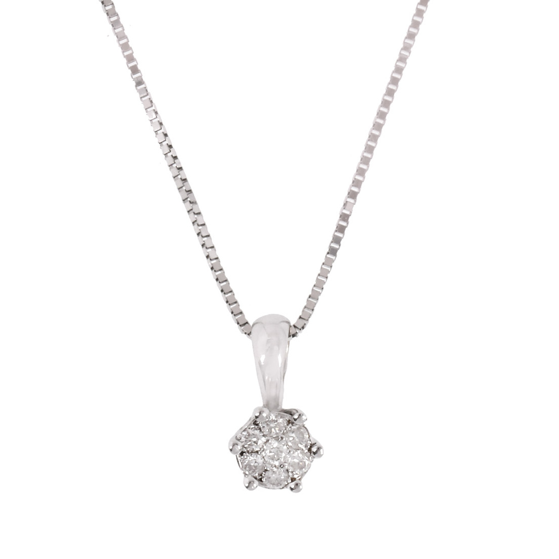 White gold necklace with pendant, decorated with diamonds