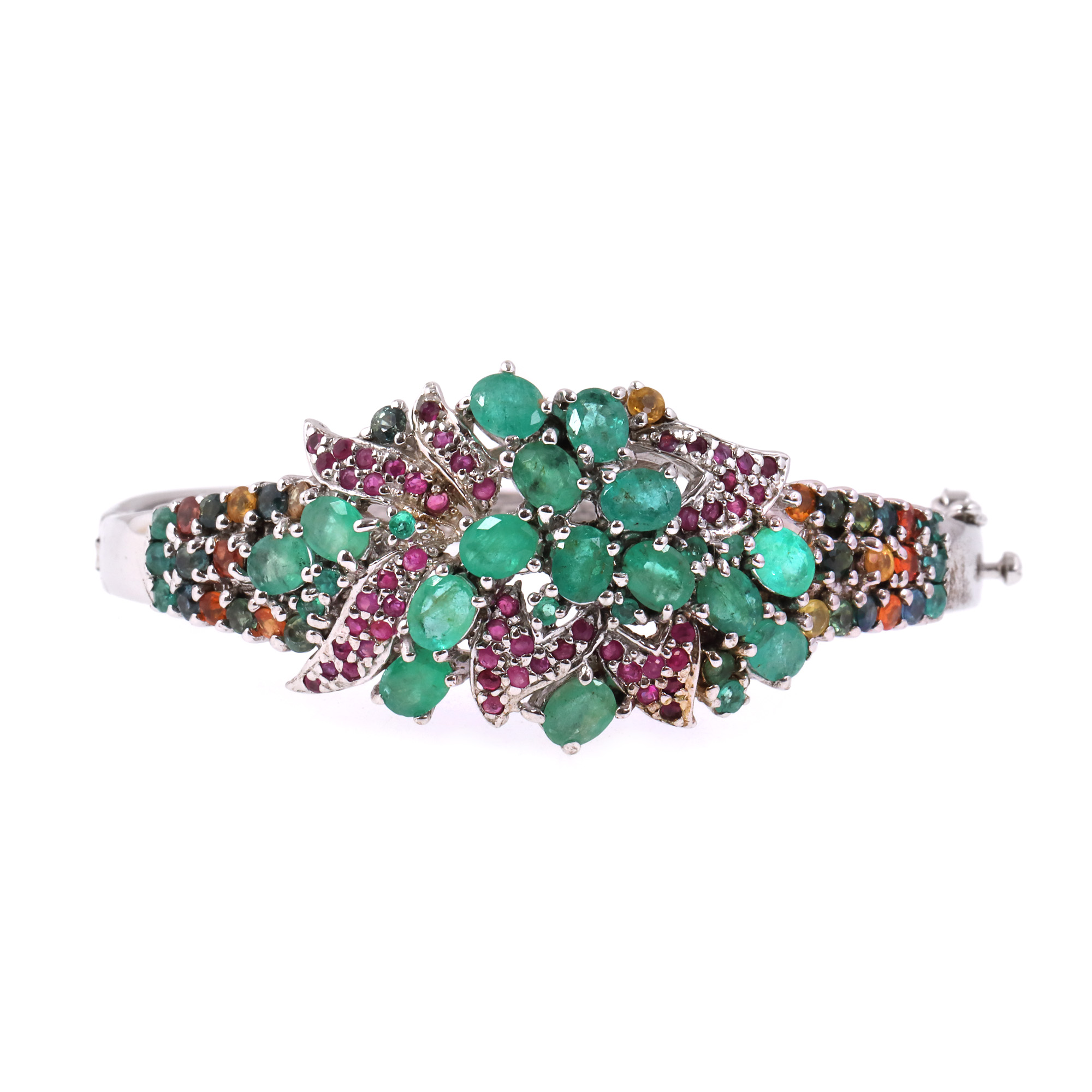 Silver bracelet, decorated with cocktail gemstones