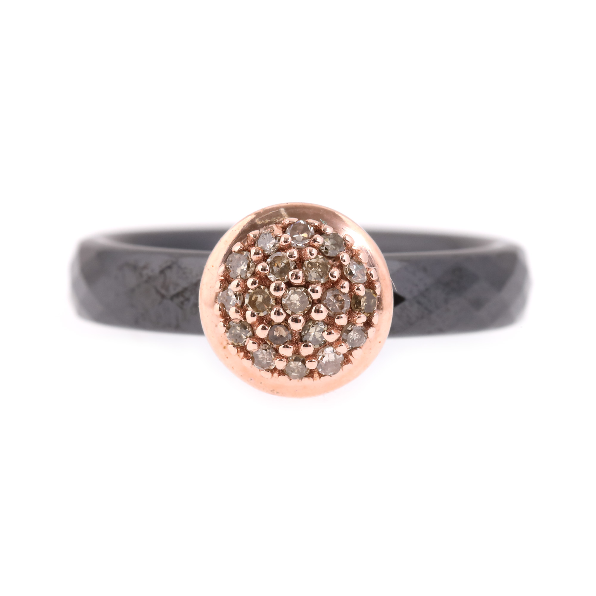 Unique black onyx ring with gilded silver setting decorated with diamonds