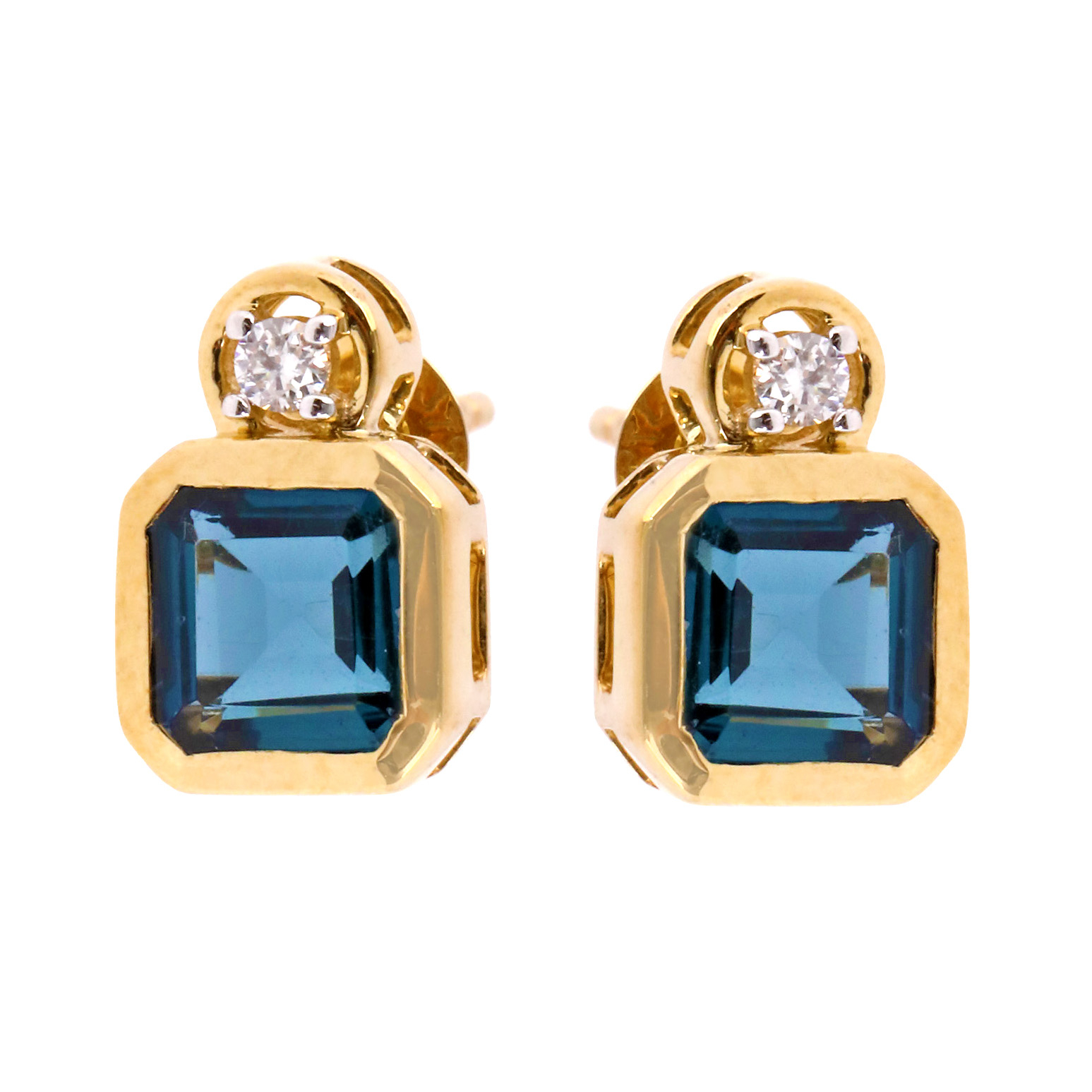 Pereche de cercei din aur, decorată cu topaze London Blue și diamante