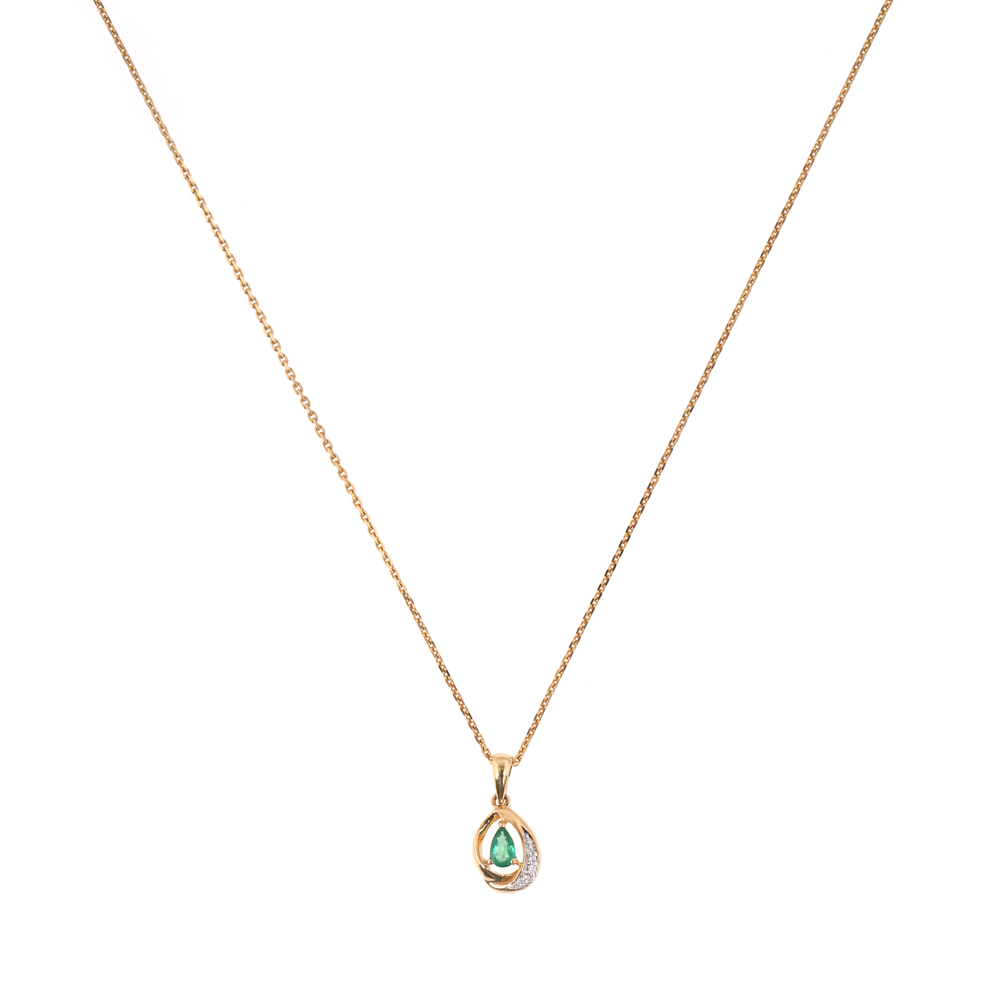 Gold pendant necklace, decorated with emerald and diamonds