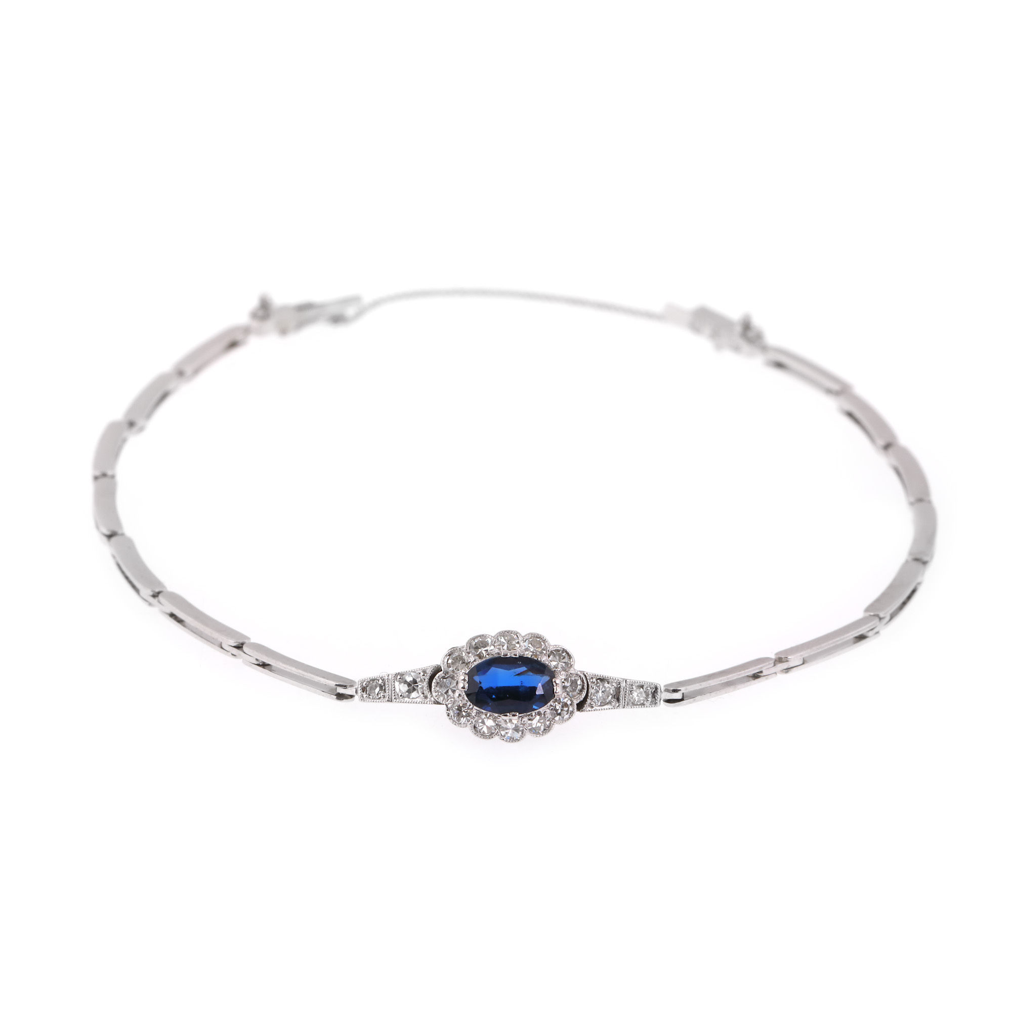 White gold bracelet, decorated with sapphire and diamonds