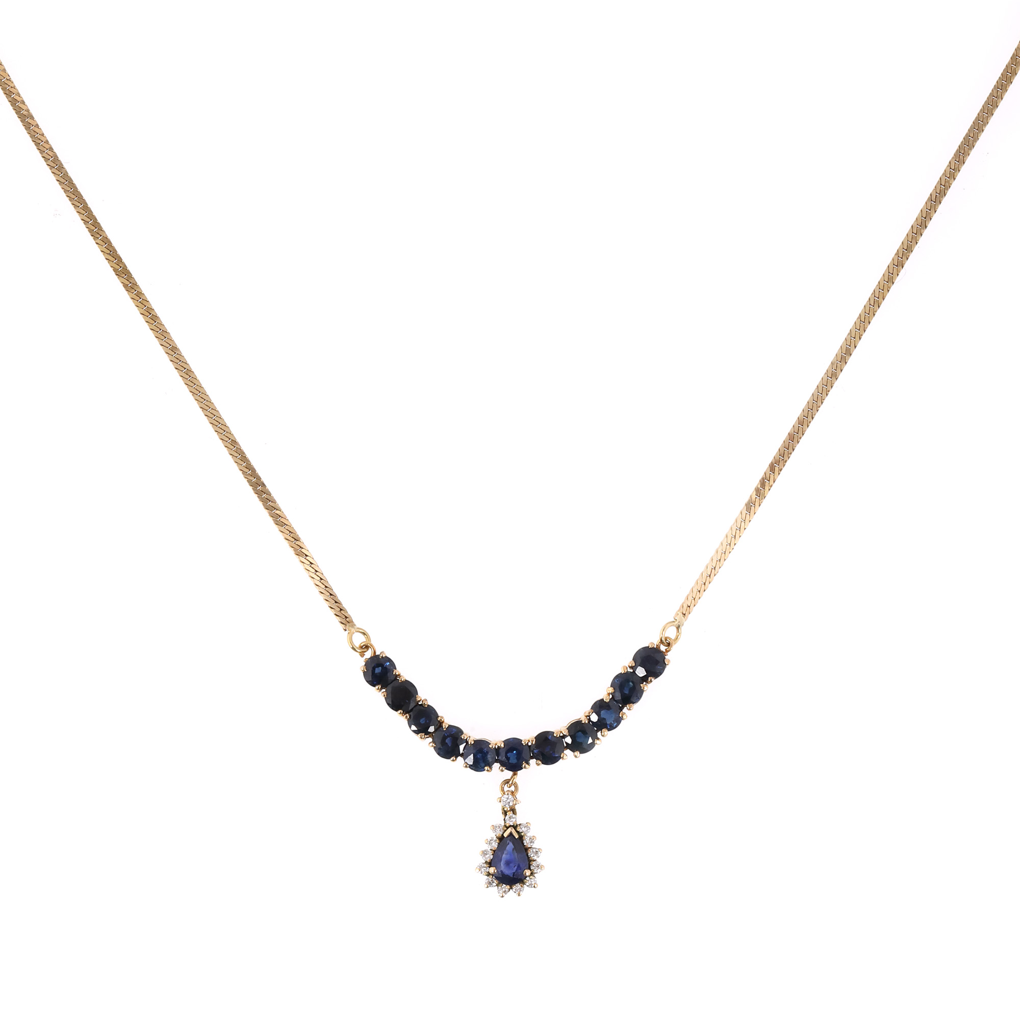 Gold necklace, decorated with sapphires and diamonds