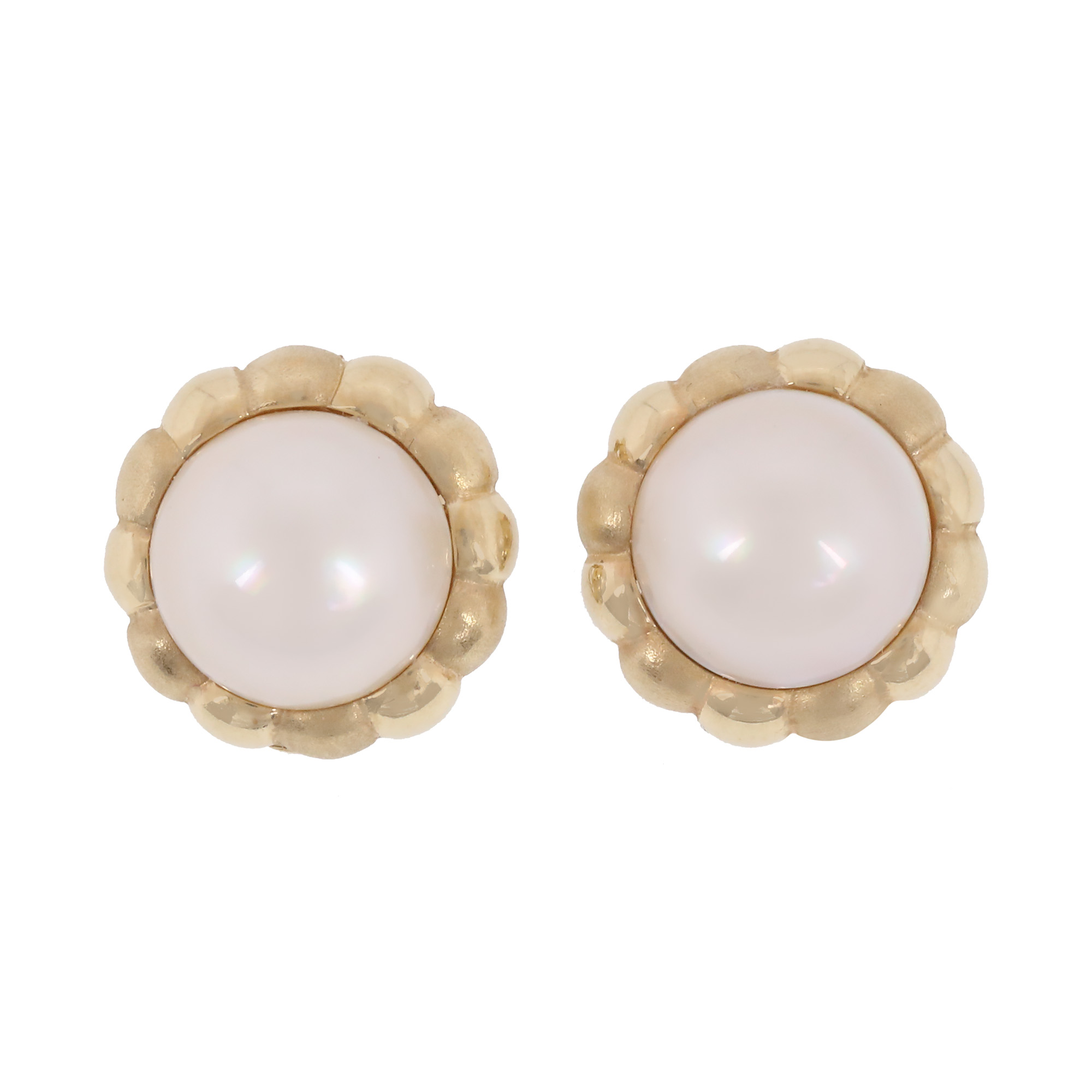 Pair of gold earrings, centrally decorated with Mabe pearls