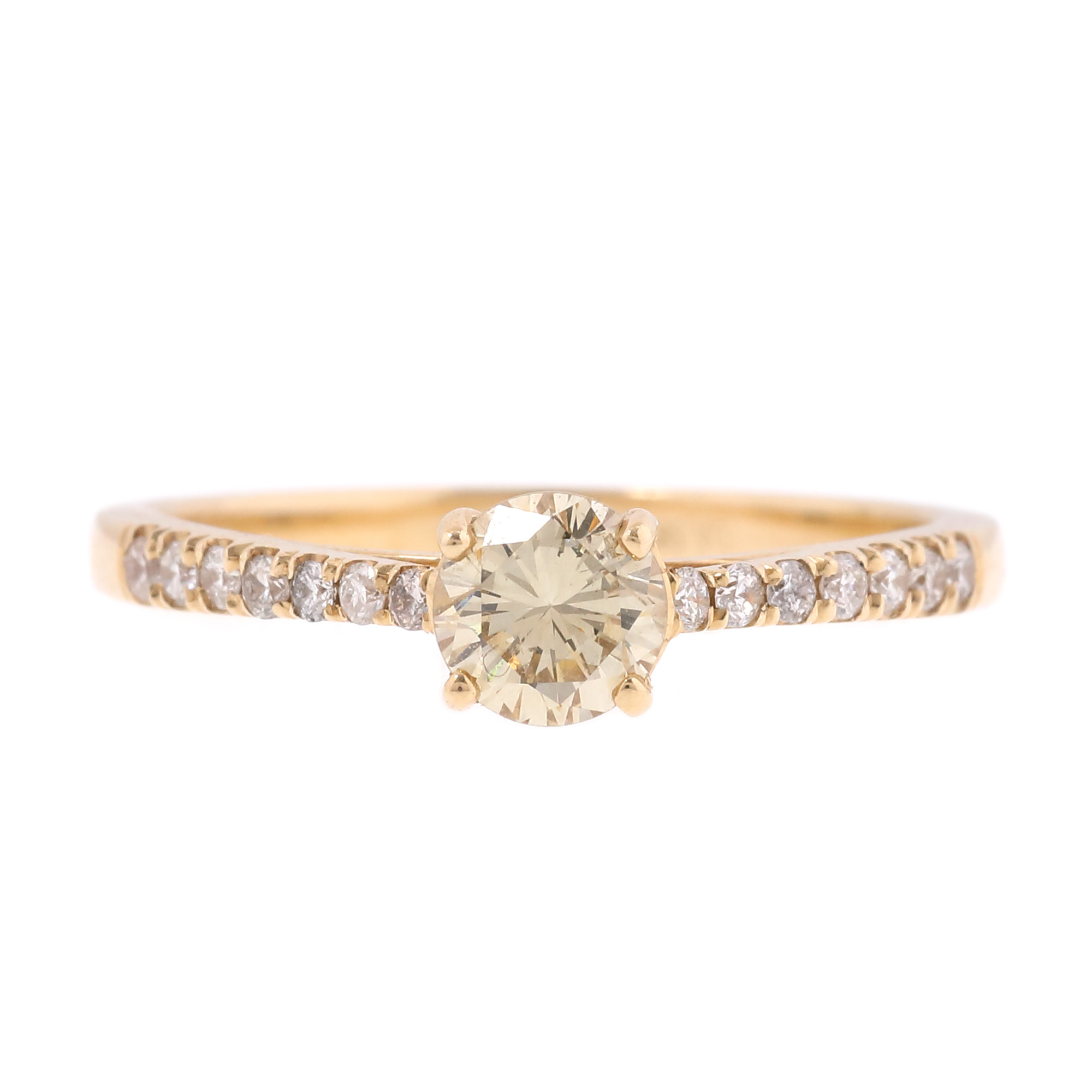 Gold ring, decorated with brownish-yellow diamond, set with brilliants, accompanied by AIG gemstone certificate