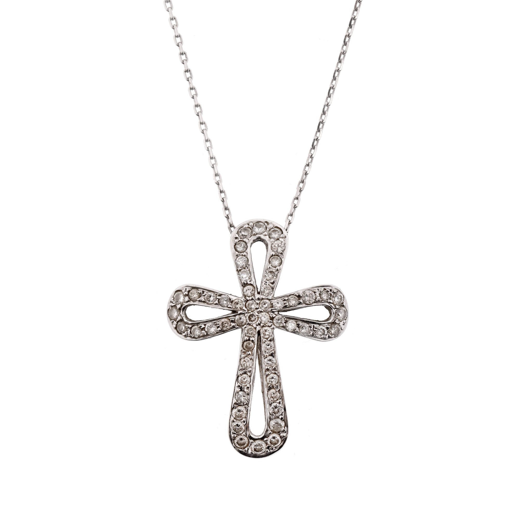 Gold necklace with cross pendant, decorated with diamonds