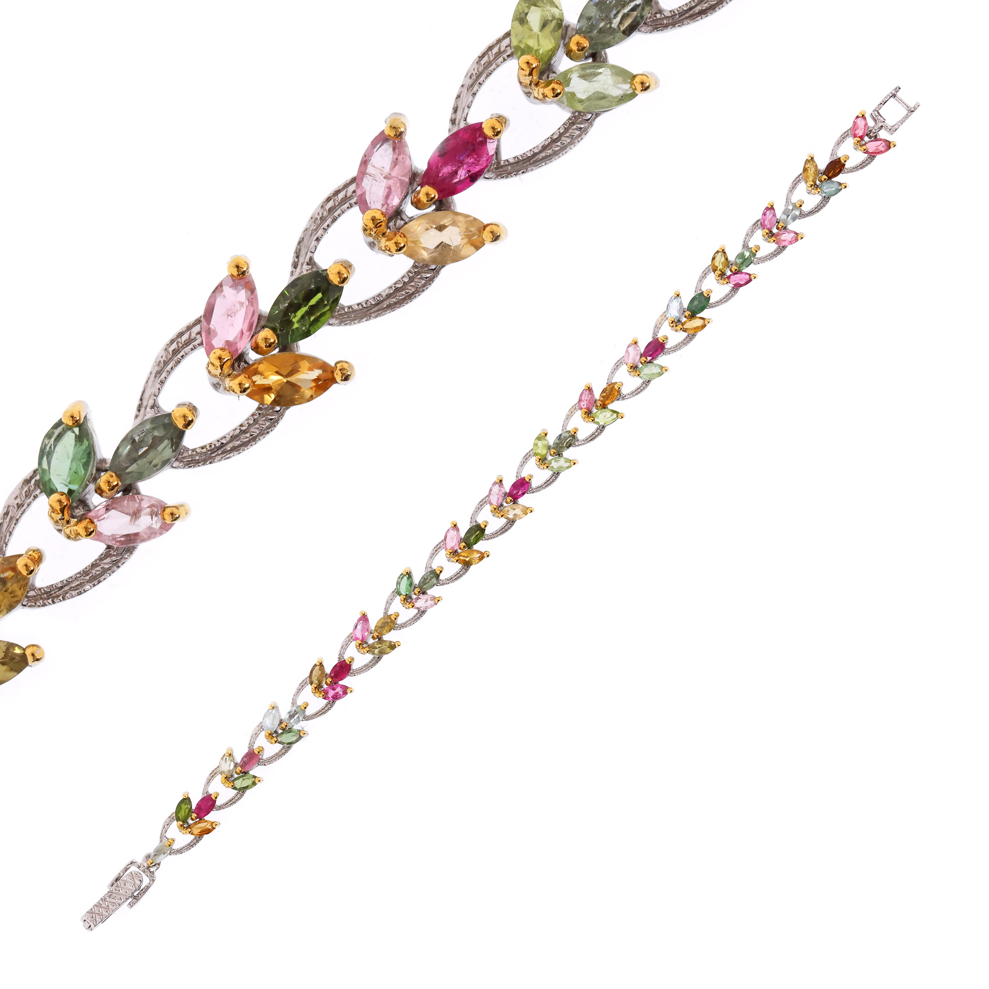 Silver bracelet, decorated with multicoloured tourmalines