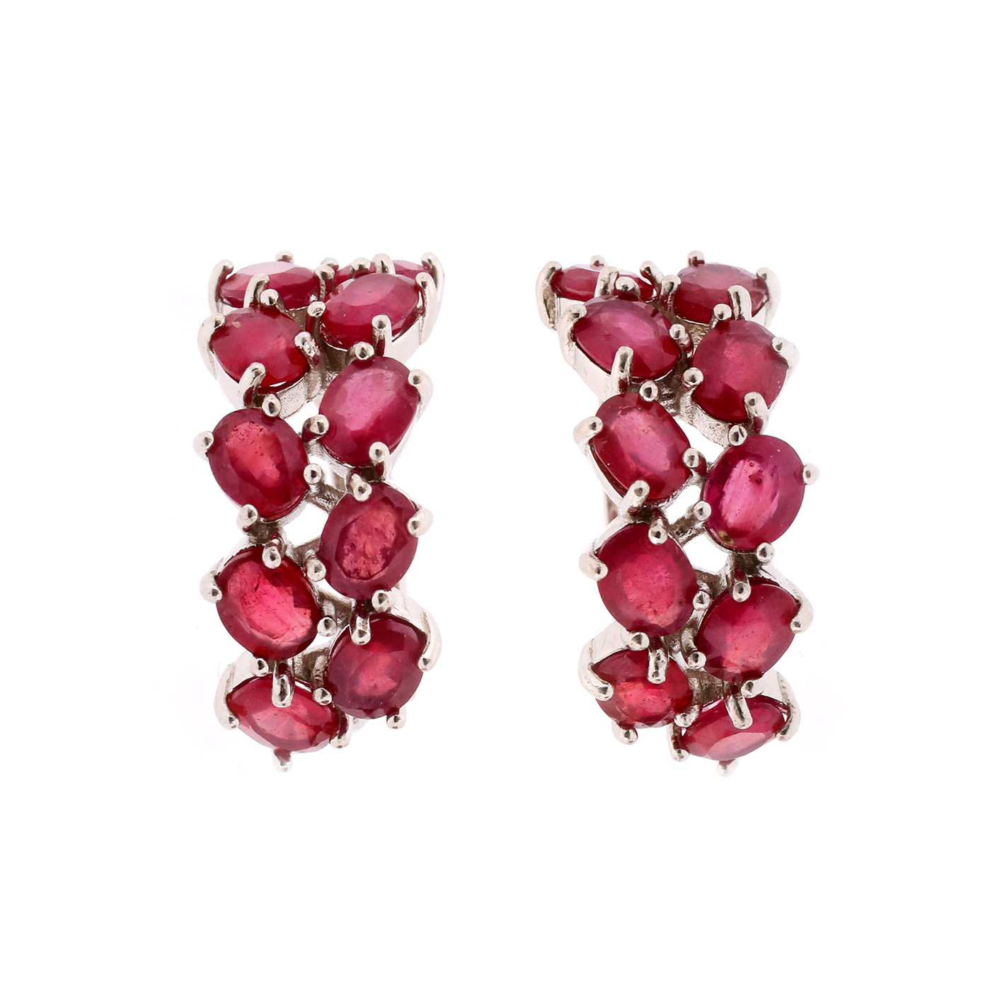 Pair of silver earrings, decorated with rubies