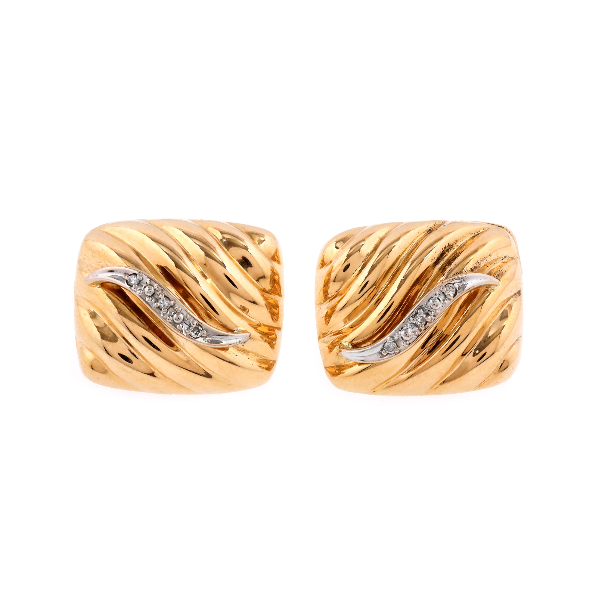 Pair of two-tone gold earrings, decorated with diamonds