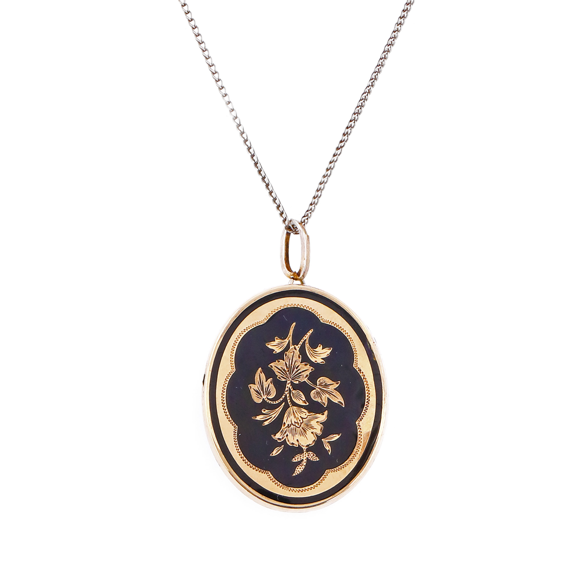 Victorian silver necklace with pendant, decorated with enamel, approx. 1900
