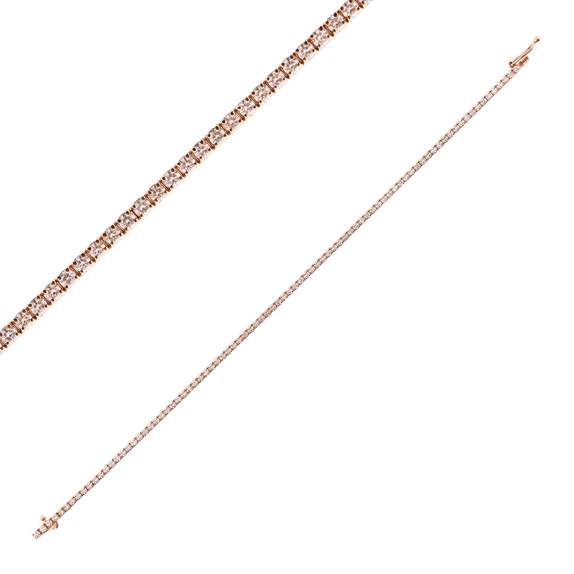 Rose gold tennis bracelet, decorated with diamonds, accompanied by AIG gemstone certificate