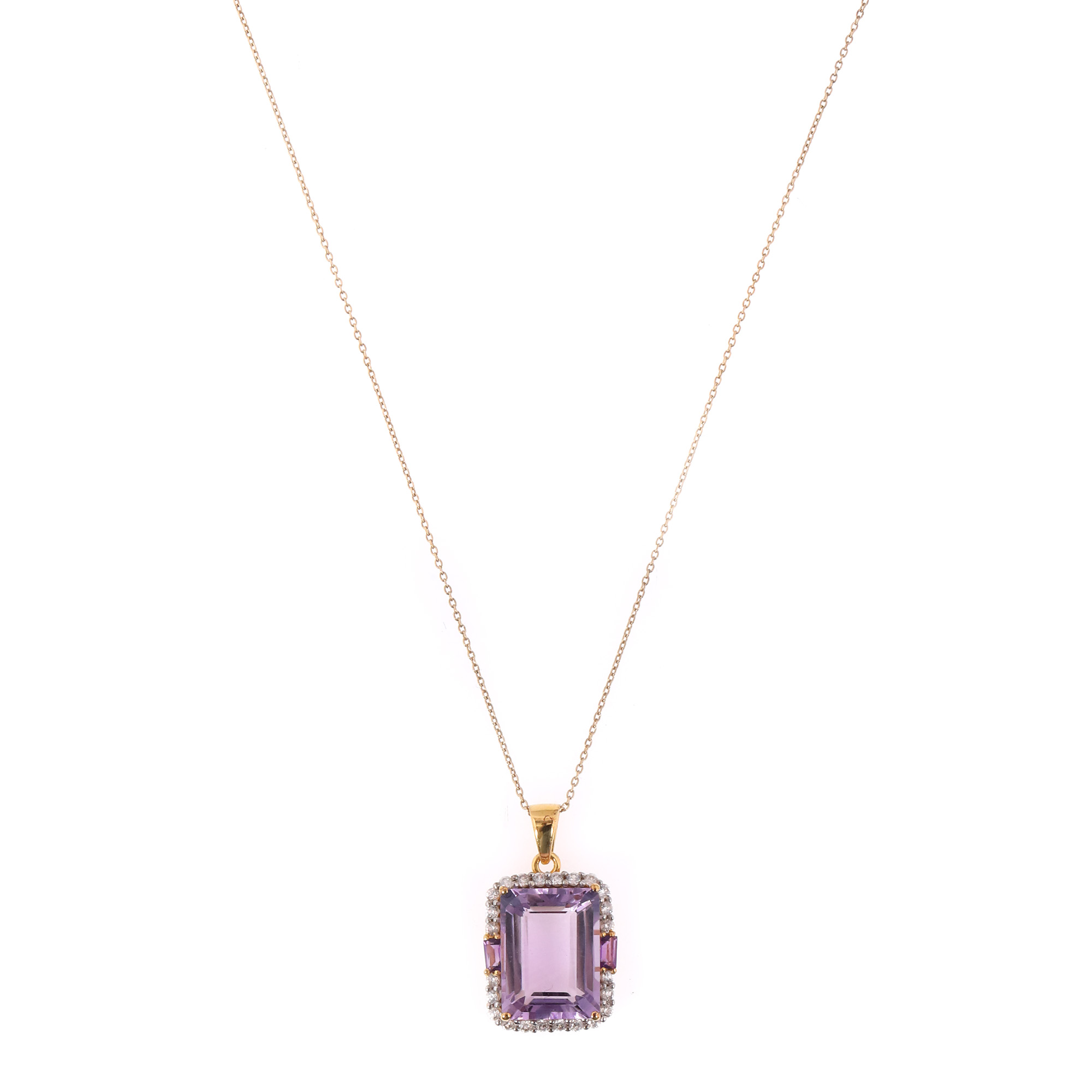 Gilded silver necklace with pendant, decorated with amethysts and topazes