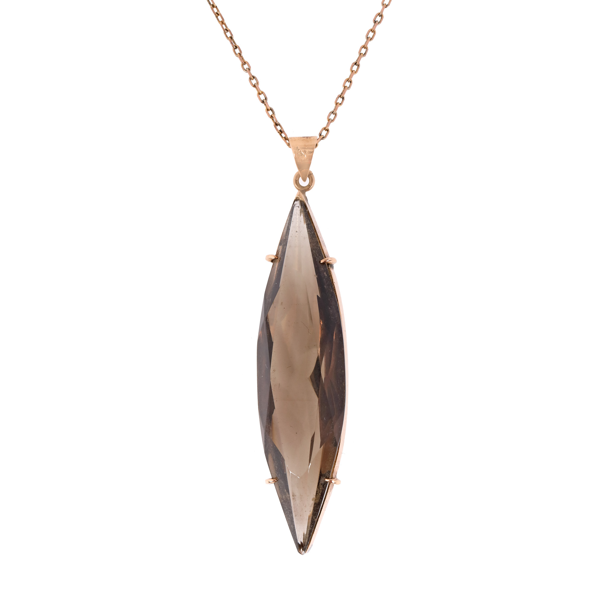 Red gold necklace with smoky quartz pendant