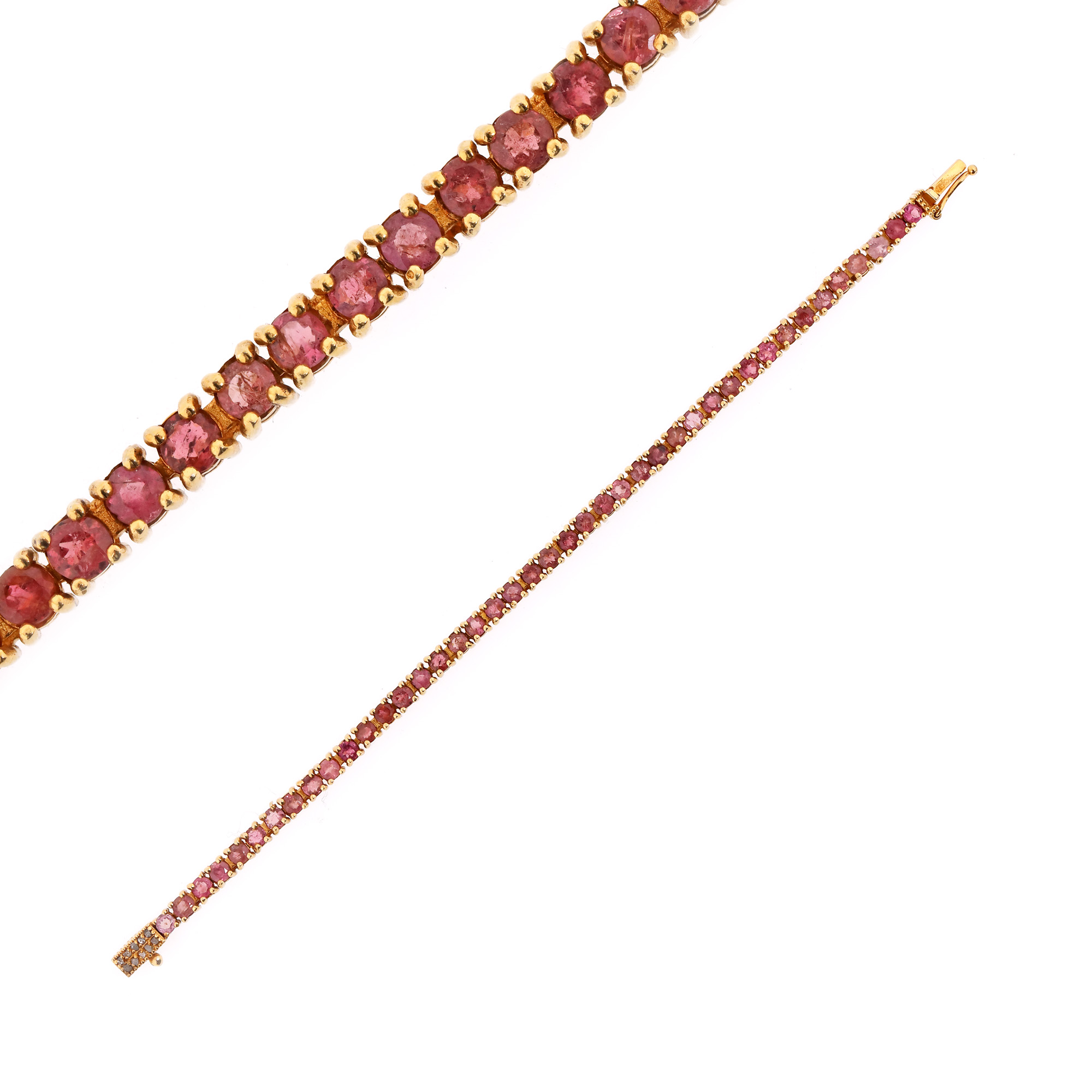 Gilded silver bracelet, decorated with pink tourmalines and diamonds