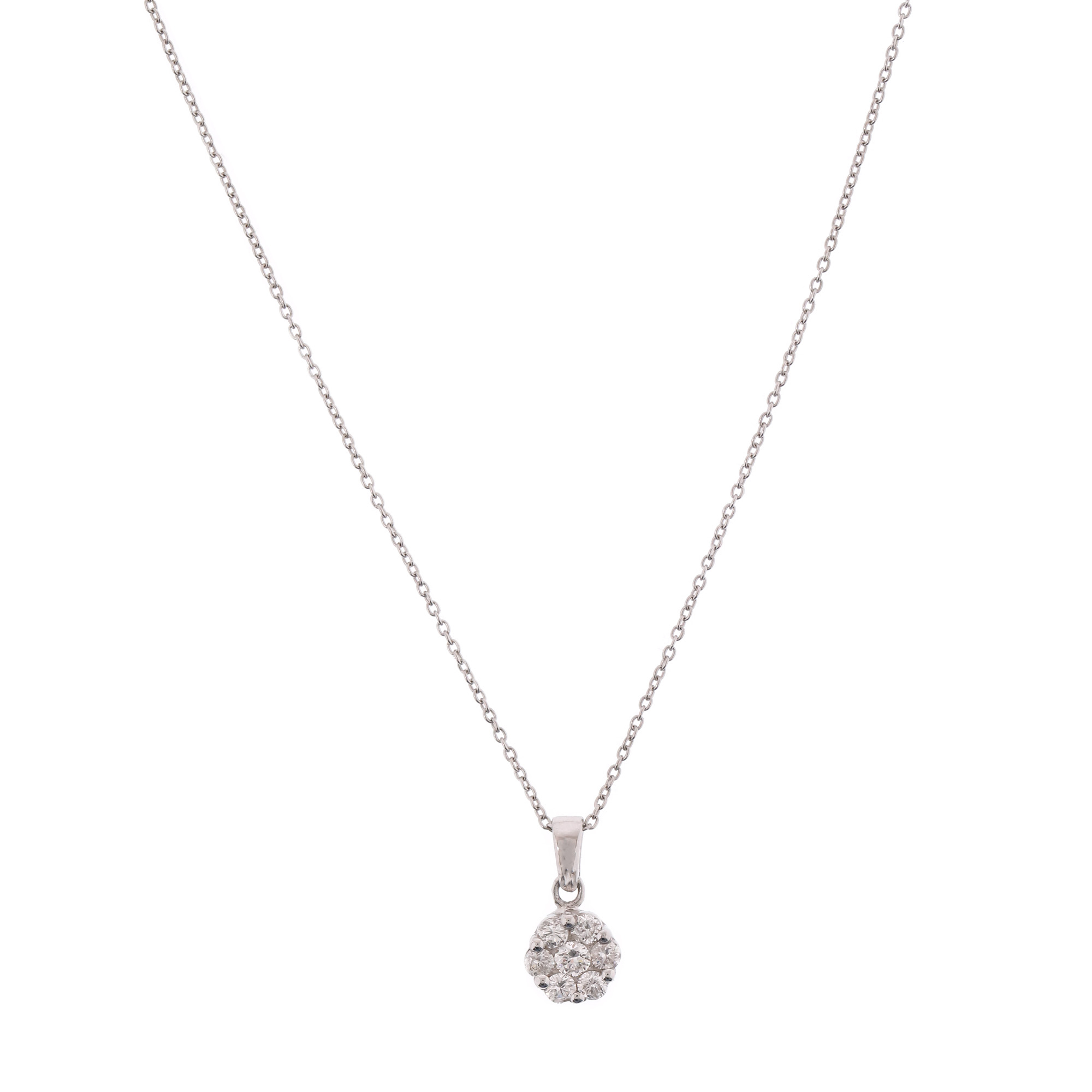 White gold necklace with pendant, decorated with diamonds