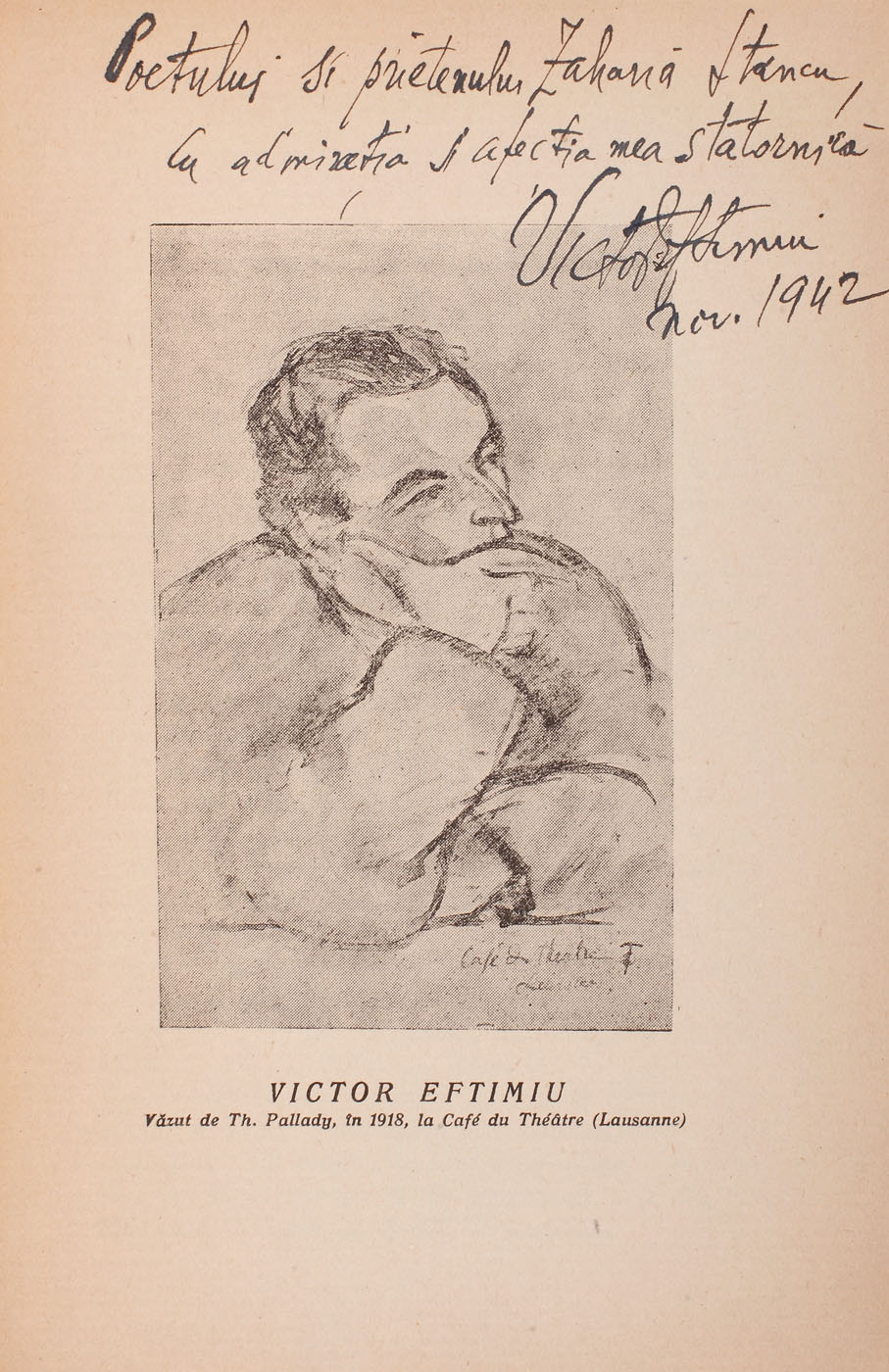 "Amintiri şi polemici", de Victor Eftimiu, Bucureşti, 1942, cu dedicaţia autorului către Zaharia Stancu