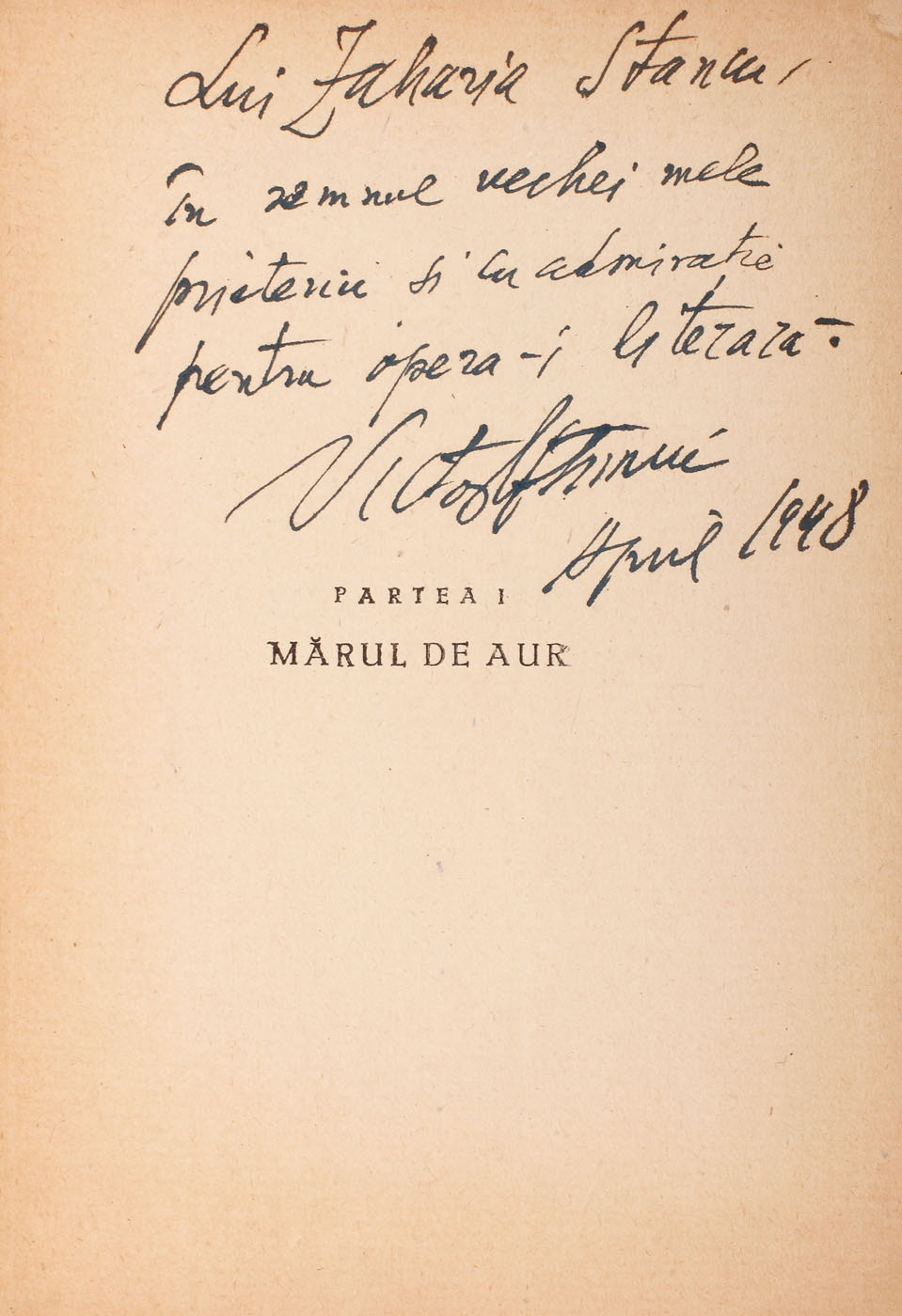 "Legendele româneşti", de Victor Eftimiu, Bucureşti, 1948, cu dedicaţia autorului către Zaharia Stancu
