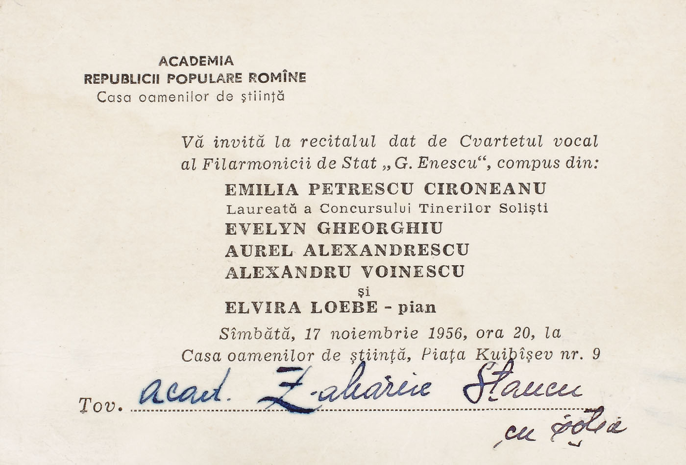 Invitaţie la recitalul găzduit de Cvartetul vocal al Filarmonicii de Stat "George Enescu"