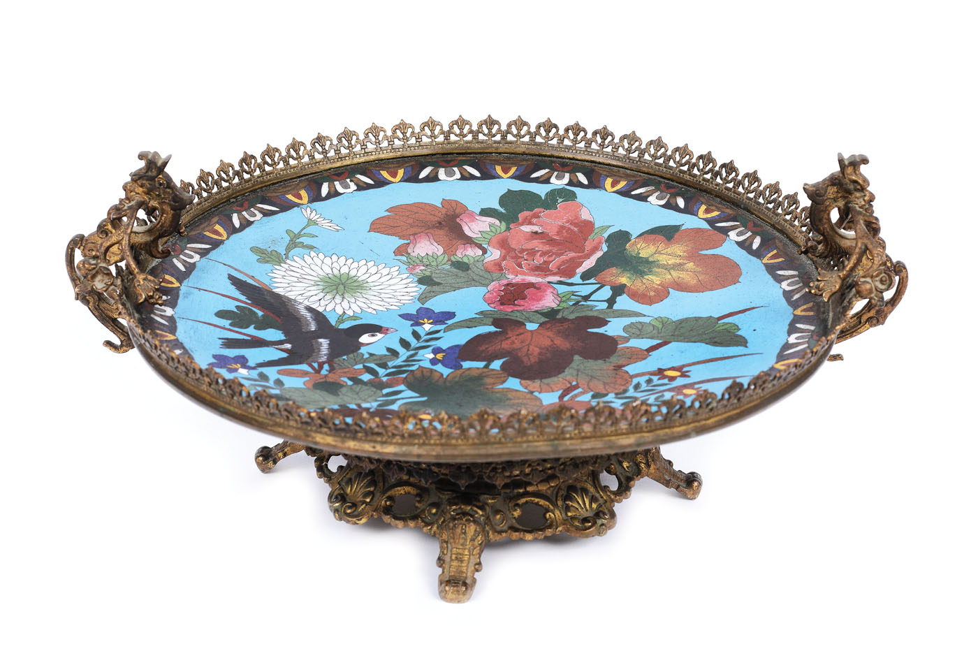 Cloisonné platter with bronze borders, the beginning of the 20th century, from the Lucrezia and Ion Pacea collection