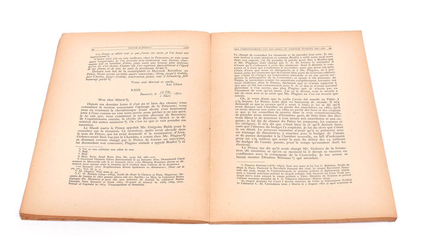 "Corespondenţa lui Ion Ghica cu Dimitrie Sturdza 1860-1880", by Victor Slăvescu, Bucharest, 1943, from the library of the writer Zaharia Stancu
