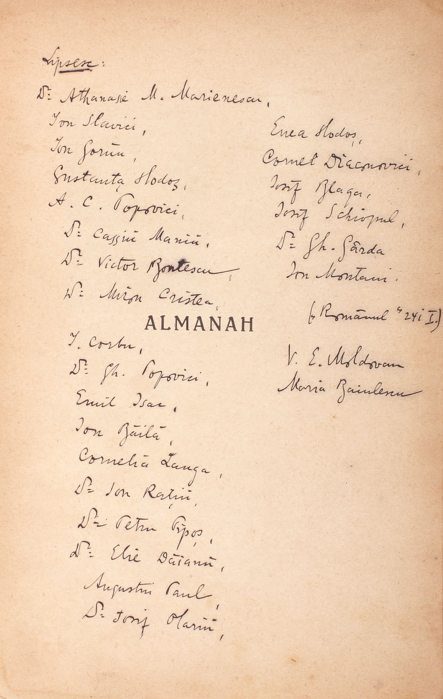 "Almanahul scriitorilor de la noi", anul I, Orăştie, 1911, provine din biblioteca scriitorului Zaharia Stancu