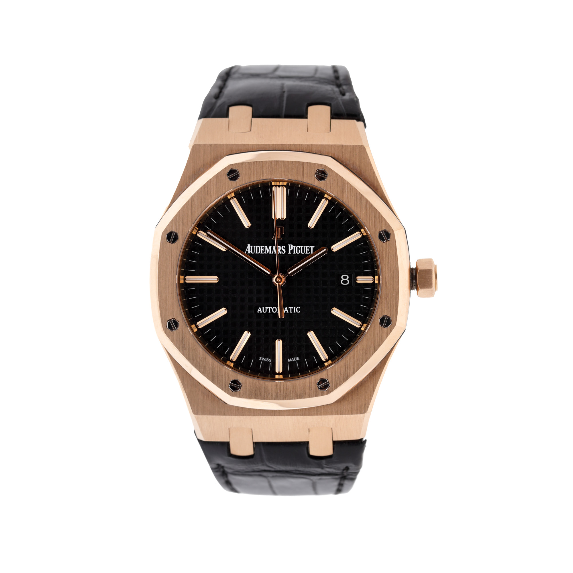 Ceas Audemars Piguet Royal Oak, din aur roz, de mână, bărbătesc, însoțit de certificat de garanție și autenticitate, manual de instrucțiuni