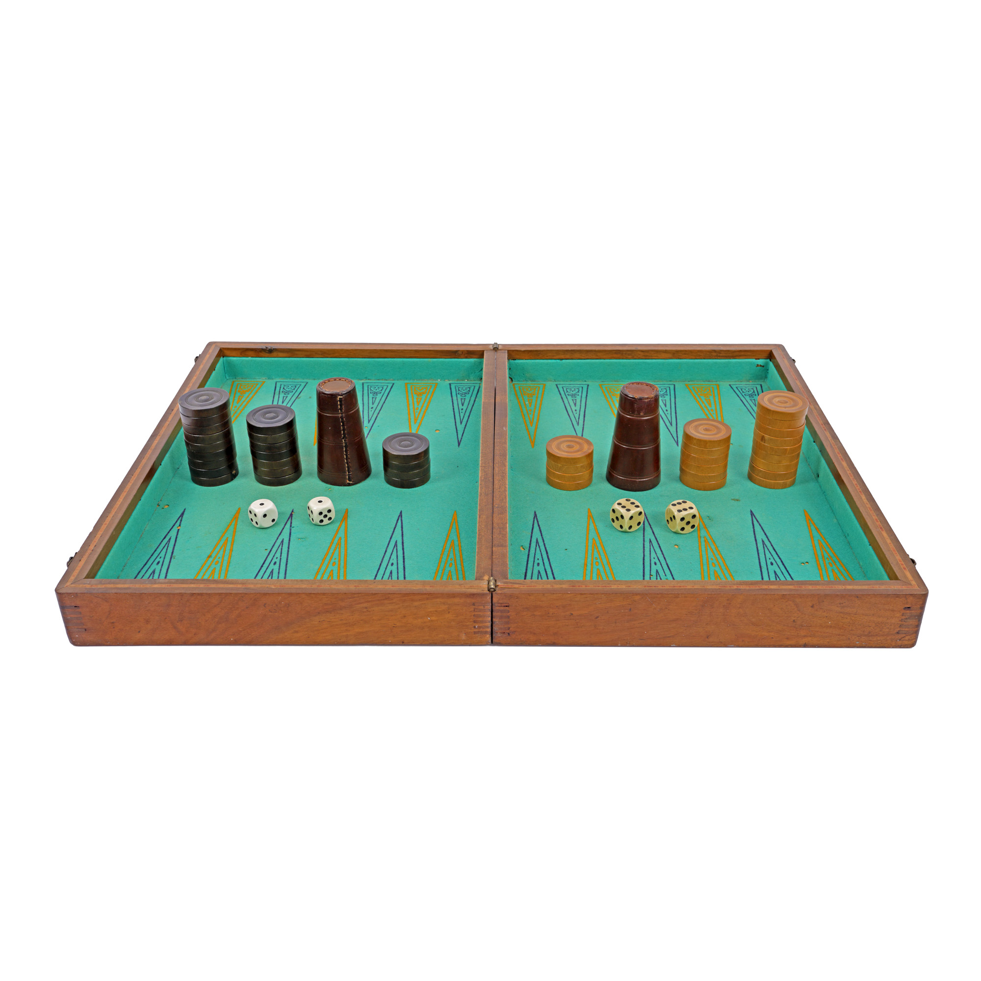 Old Backgammon game with its pieces