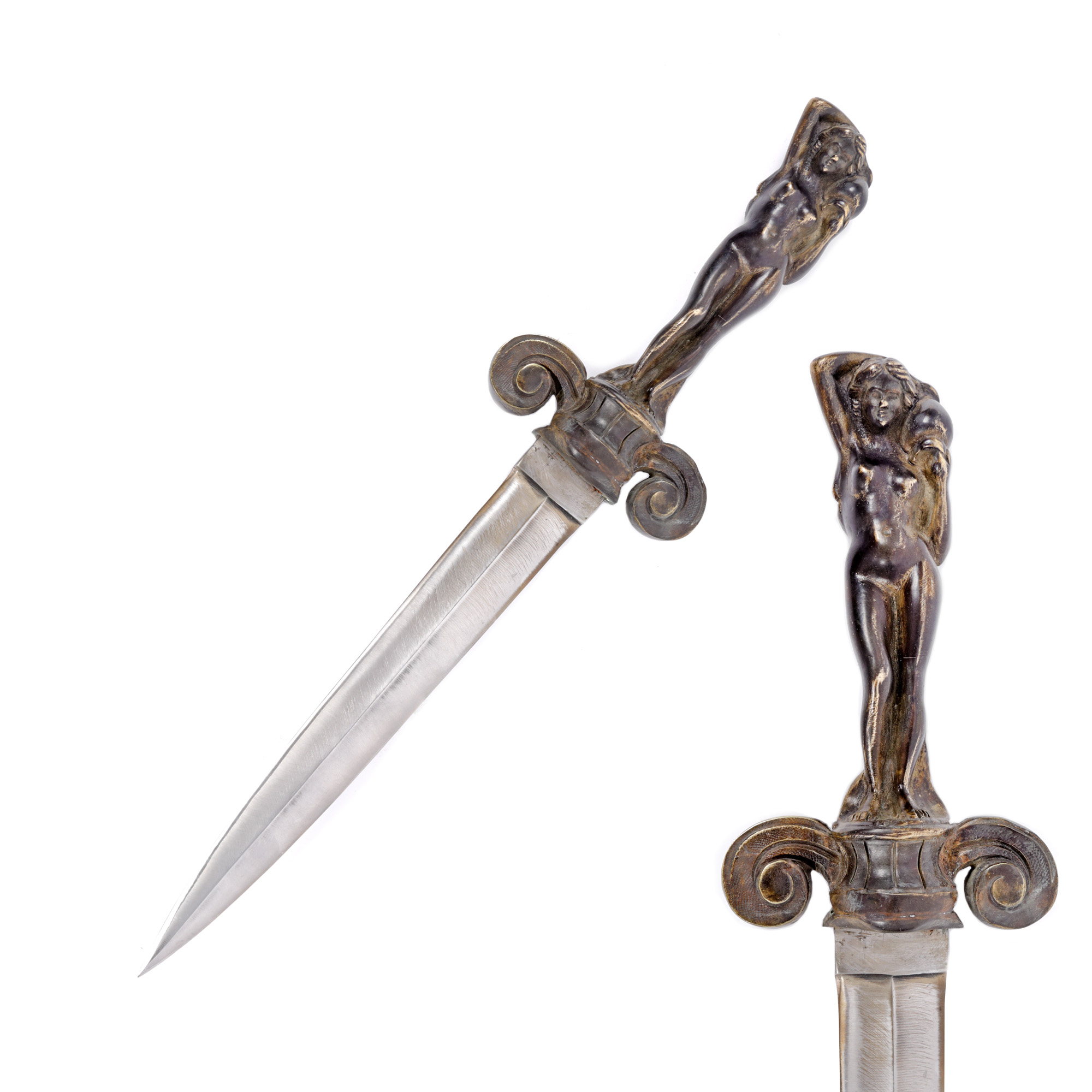 Letter opener with bronze handle depicting a nereid