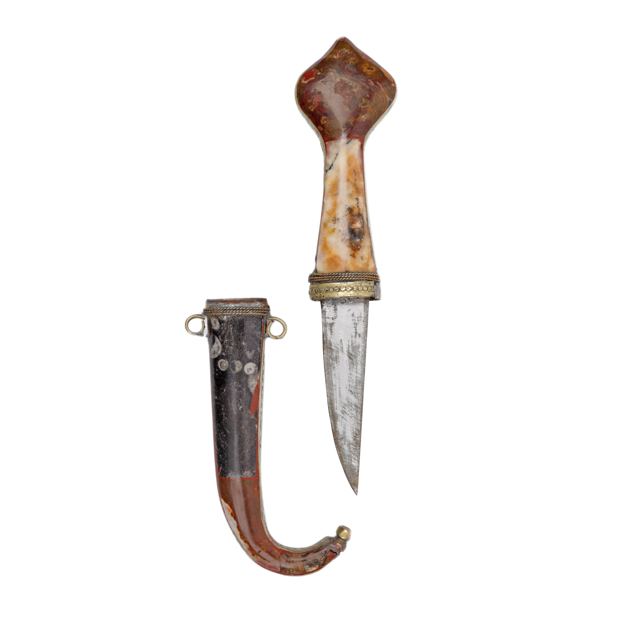 Maghrebi dagger, with pietra dura decorated hilt and sheath, North Africa, mid-20th century