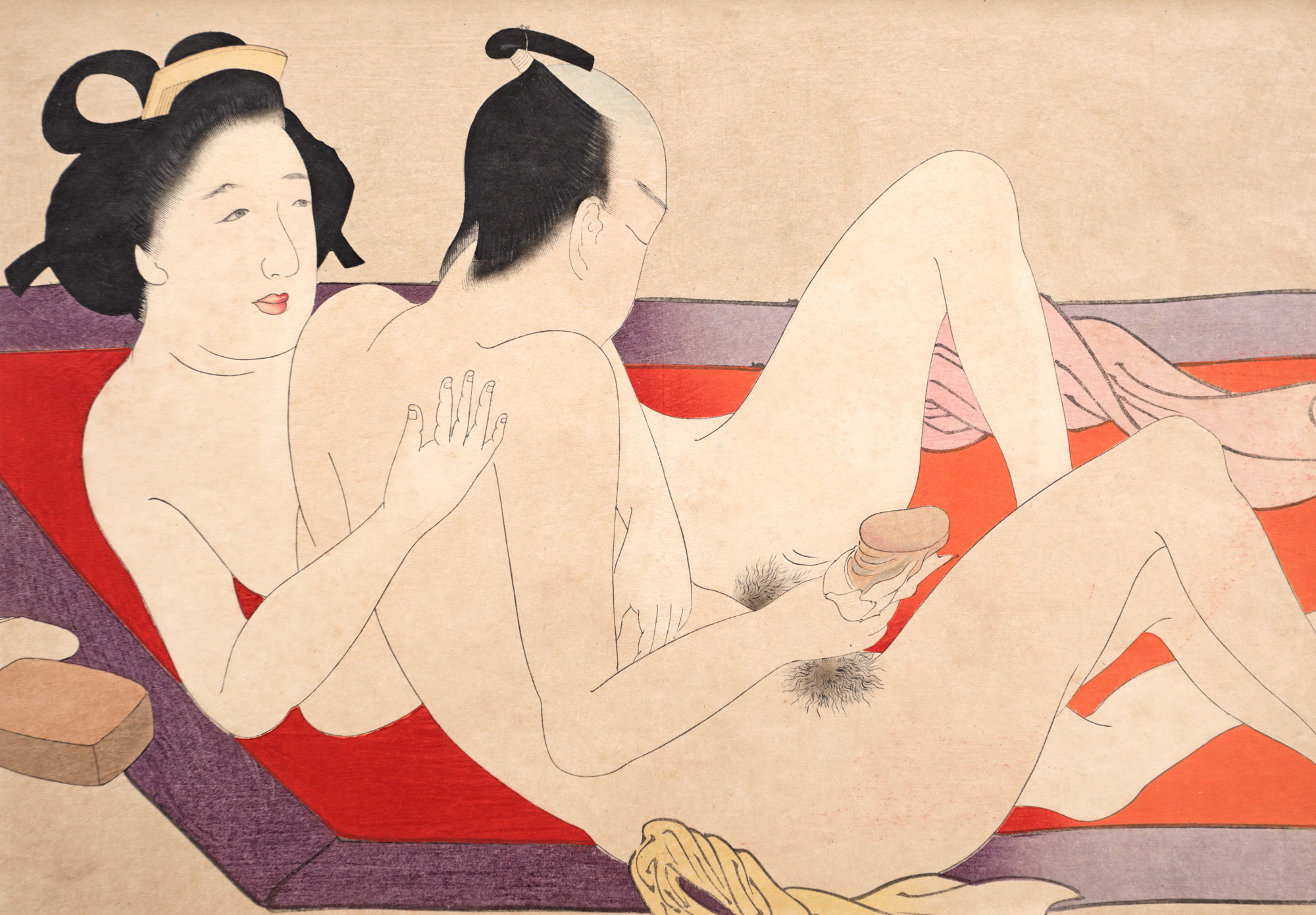Shunga (scenă erotică), reprezentând un cuplu după consumarea actului sexual