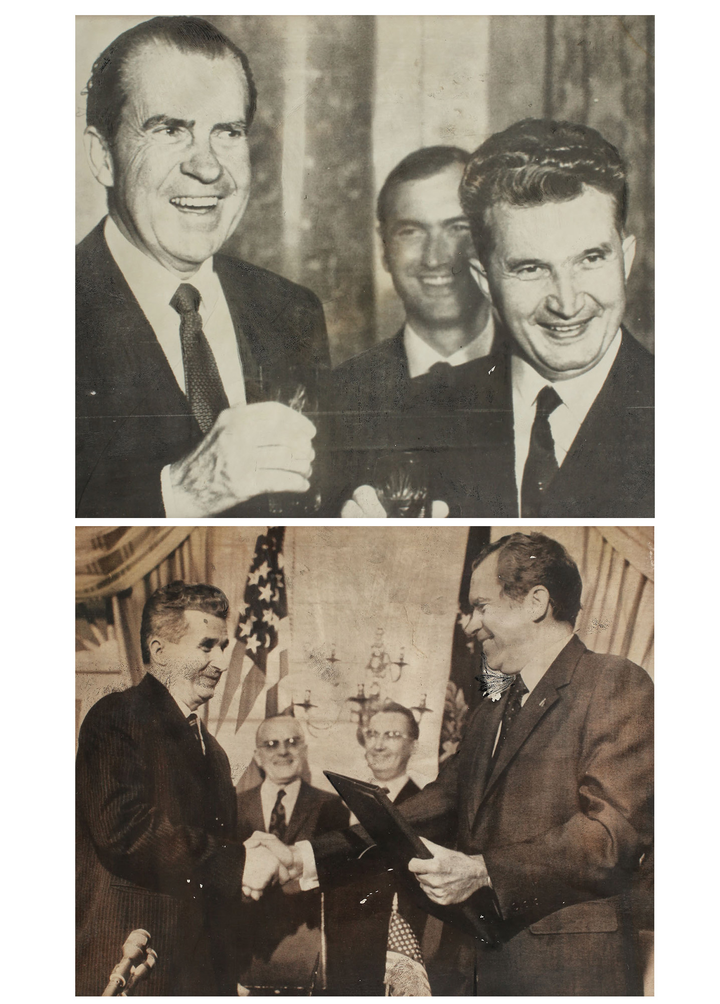 Lot format din două fotografii cu Nicolae Ceaușescu și preşedintele S.U.A. Richard Nixon, 1969 și 1973