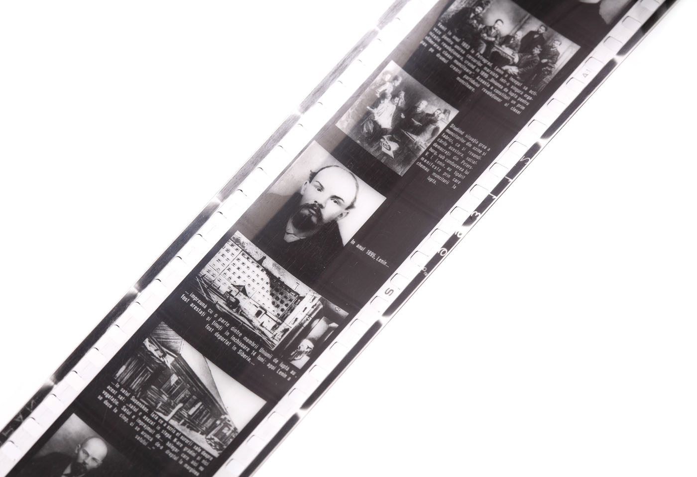 Lot consisting of 4 propaganda film strips, 1960s-1970s: "Avântul mişcării muncitoreşti din România între anii 1917-1922-1957" ("The Momentum of the Labour Movement in Romania between 1917-1922-1957"); "Grija Partidului Muncitoresc Român pentru educarea comunistă, 1975" ("The Romanian Workers' Party