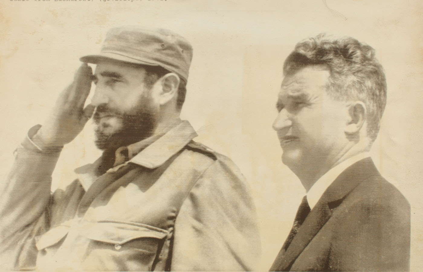 Press photograph of Nicolae Ceauşescu with Fidel Castro, Bucharest, 1972