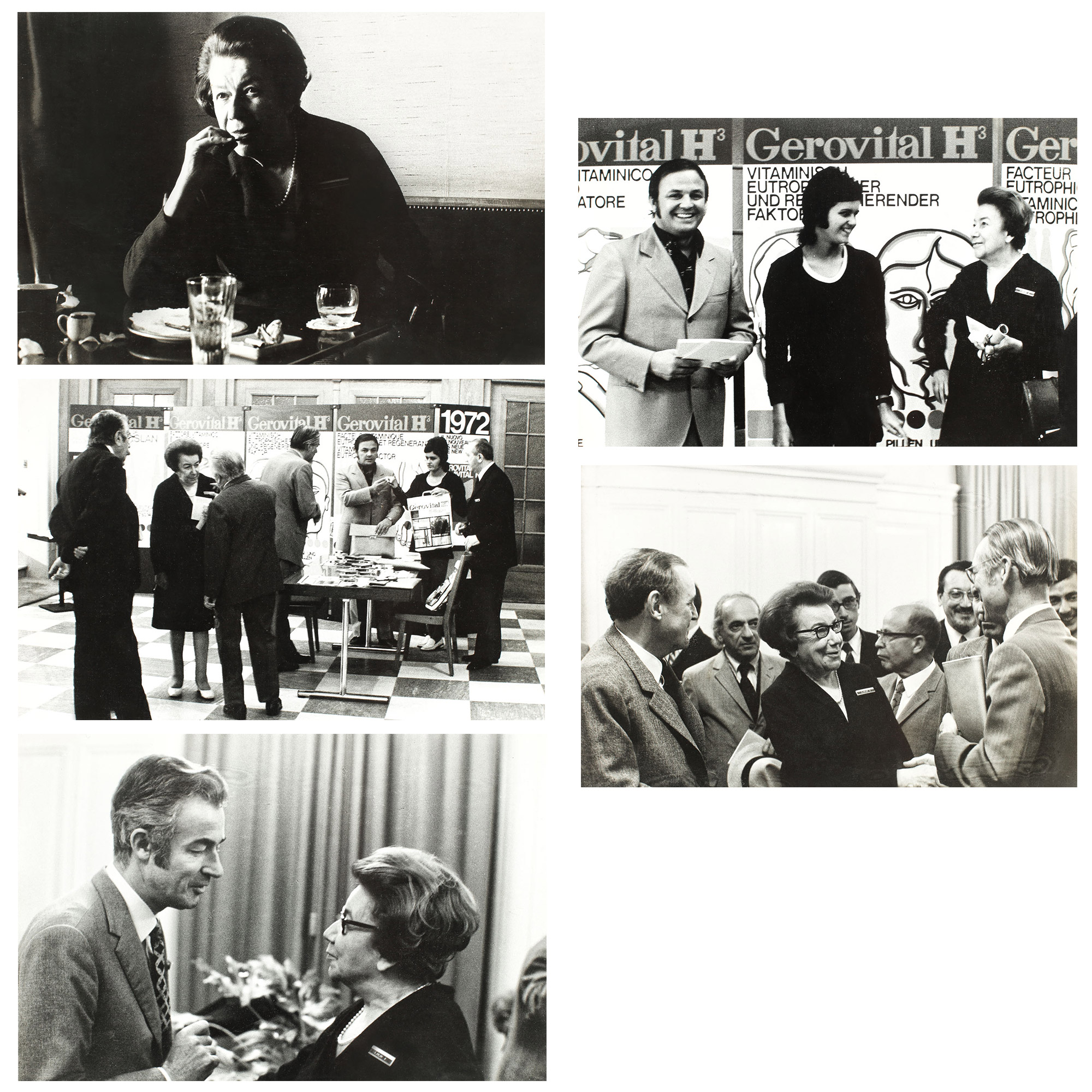 Lot format din 5 fotografii cu savantul Ana Aslan în Germania, cu scopul promovării Gerovital-H, 1972