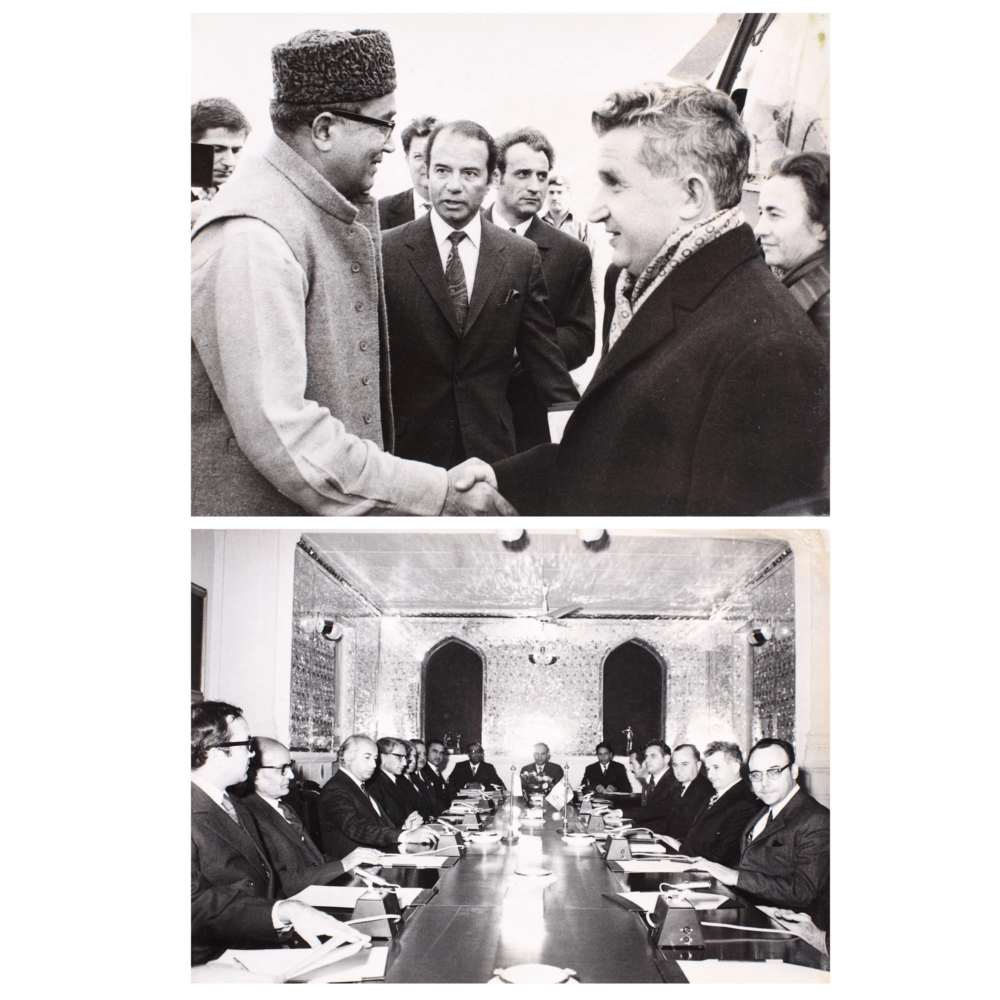 Lot format din două fotografii, vizita lui Nicolae Ceaușescu la barajul Guddu de la Tarbela (unul dintre cele mai mari baraje din lume), Pakistan, ianuarie 1973