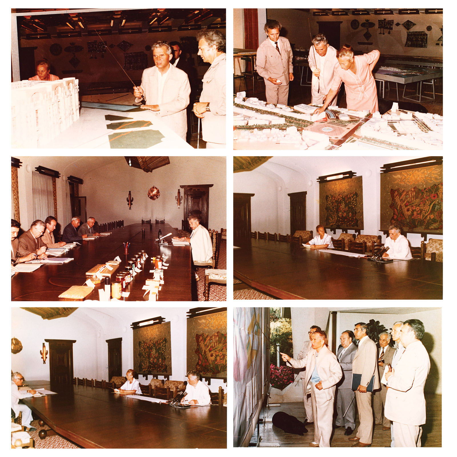 Lot format din 6 fotografii de colecţie, Nicolae și Elena Ceaușescu la reşedinţa de la Neptun, şedinţe de lucru cu apropiații, 1984-1985